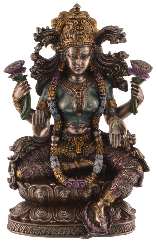 Vogler direct Gmbh Dekofigur Lakshmi Indische Göttin des Wohlstands auf  Lotusthron by Veronese, von Hand bronziert und coloriert, LxBxH ca.  16x10x24cm