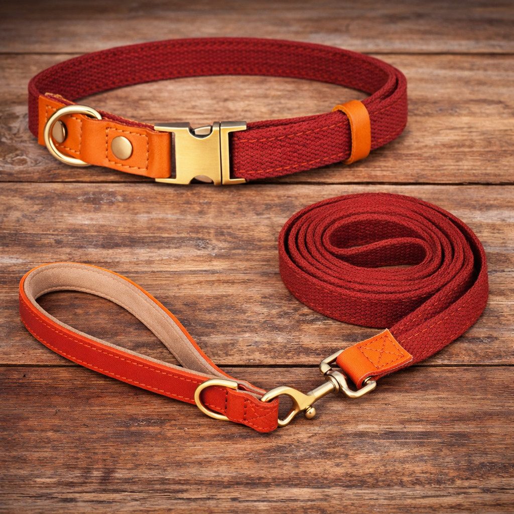 Illes-Laedchen Hunde-Halsband Set Hundehalsband und Hundeleine Leine und Halsband Nylon Leder, hochwertigste Qualität - erhältlich in vielen Größen und Farben