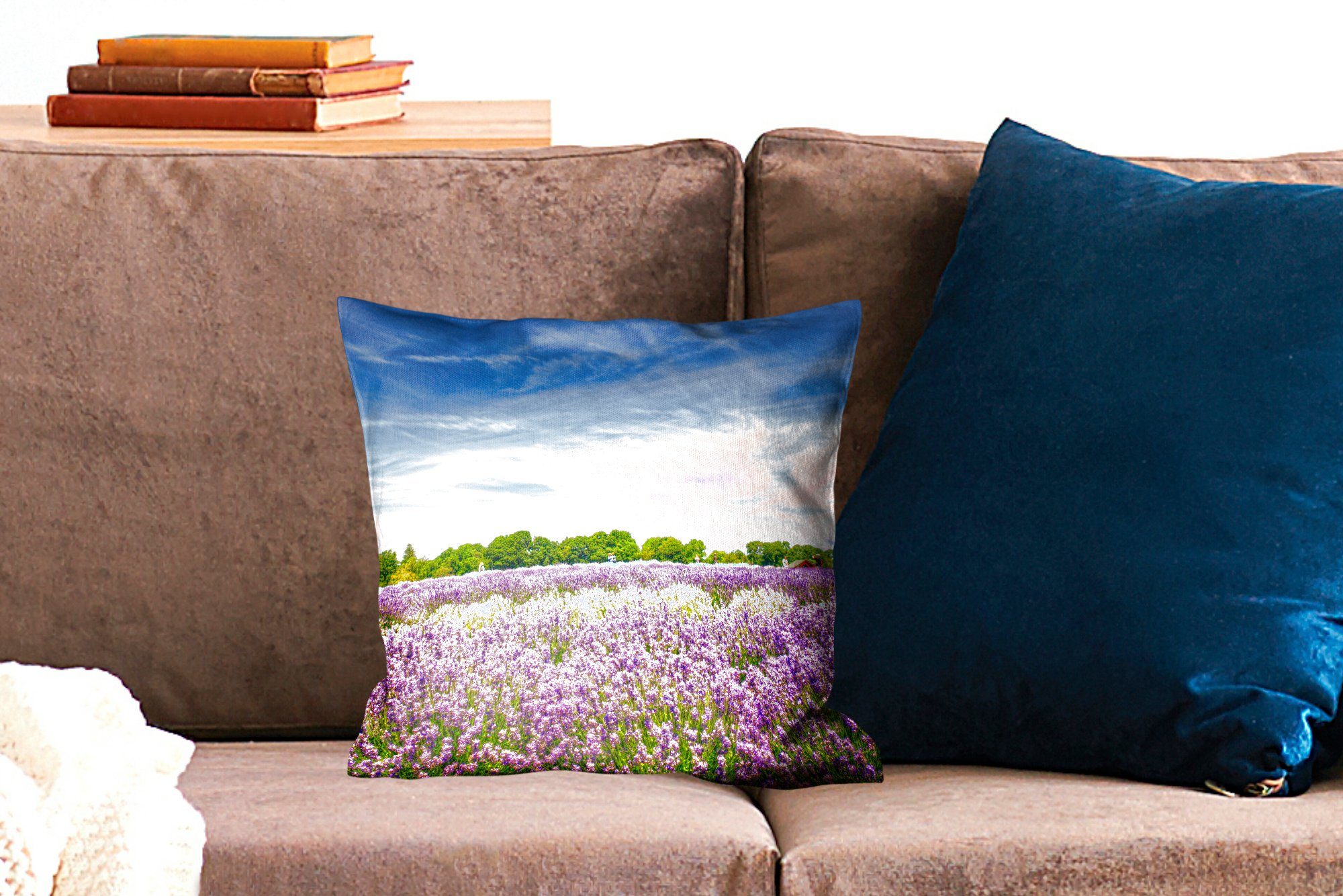 Lavendel Blauer Himmel Deko, MuchoWow Natur, Wohzimmer, für Füllung Dekokissen Sofakissen mit über Schlafzimmer, der in Zierkissen