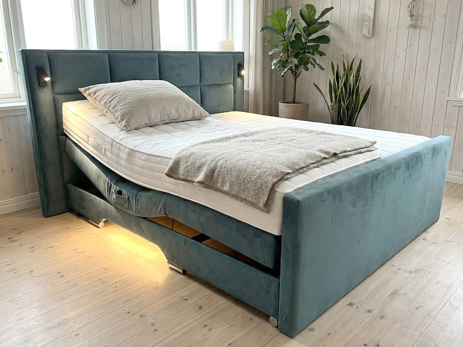 PAARA Boxspringbett elektrisch verstellbar LED und Matratze mit integrierten Topper, mit einzigartigem Belüftungssystem
