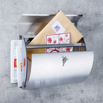 HI Briefkasten Briefkasten mit Zeitungshalter 38x13,3x30,4 cm Edelstahl