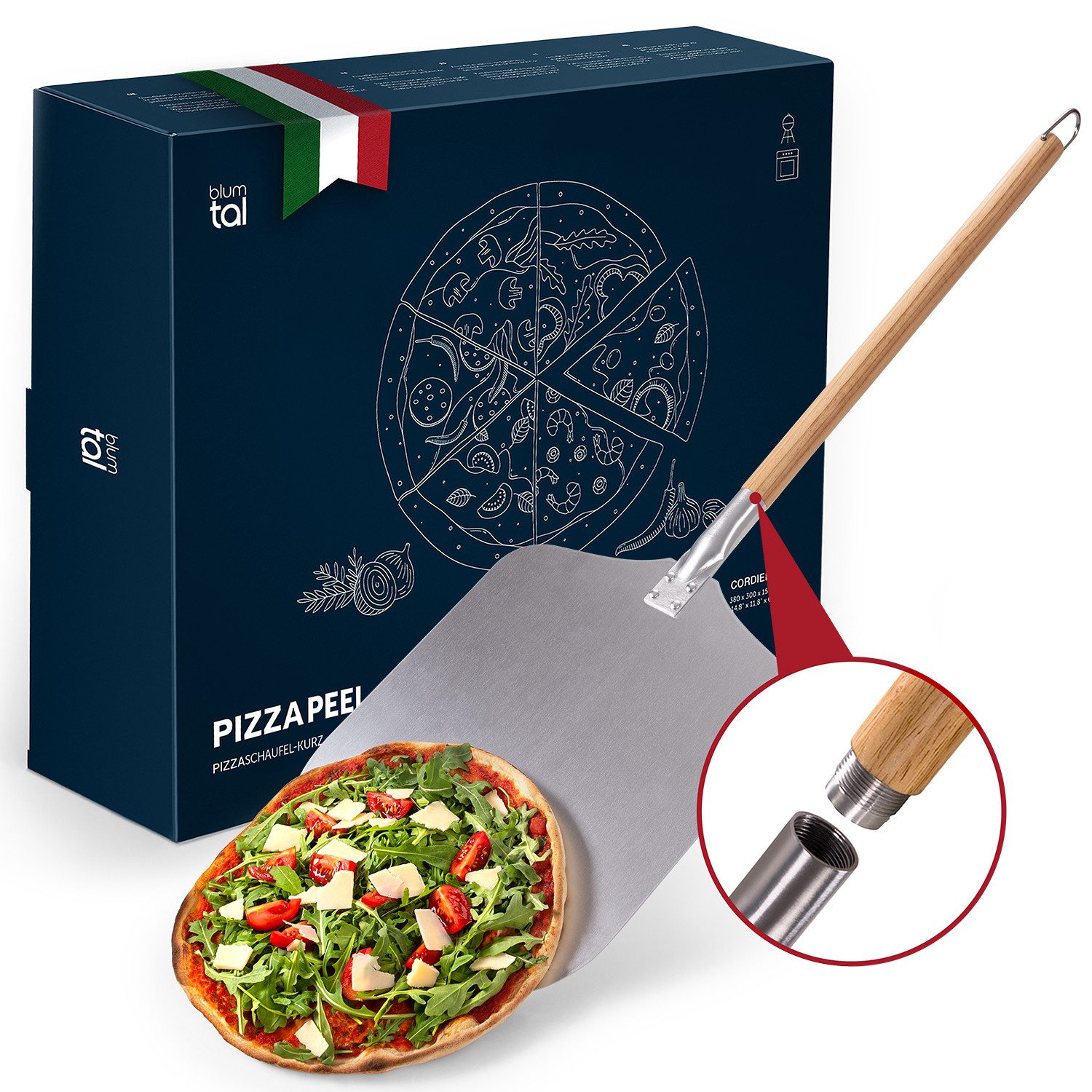 Pizzaschieber Pizzaschaufel mit großer Fläche und abnehmbaren Griff