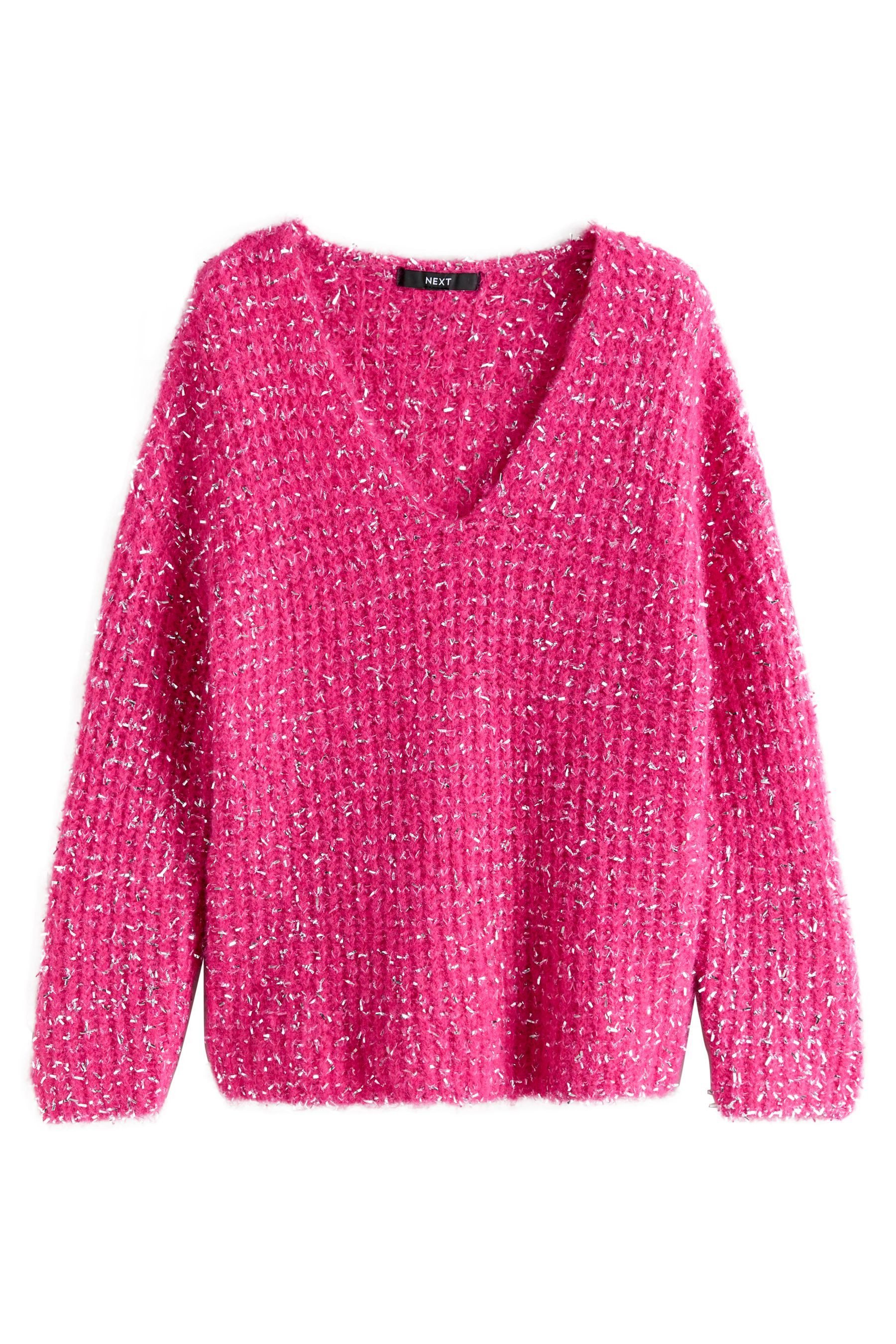 Next V-Ausschnitt-Pullover Grobstrickpullover mit Lametta und günstig online kaufen