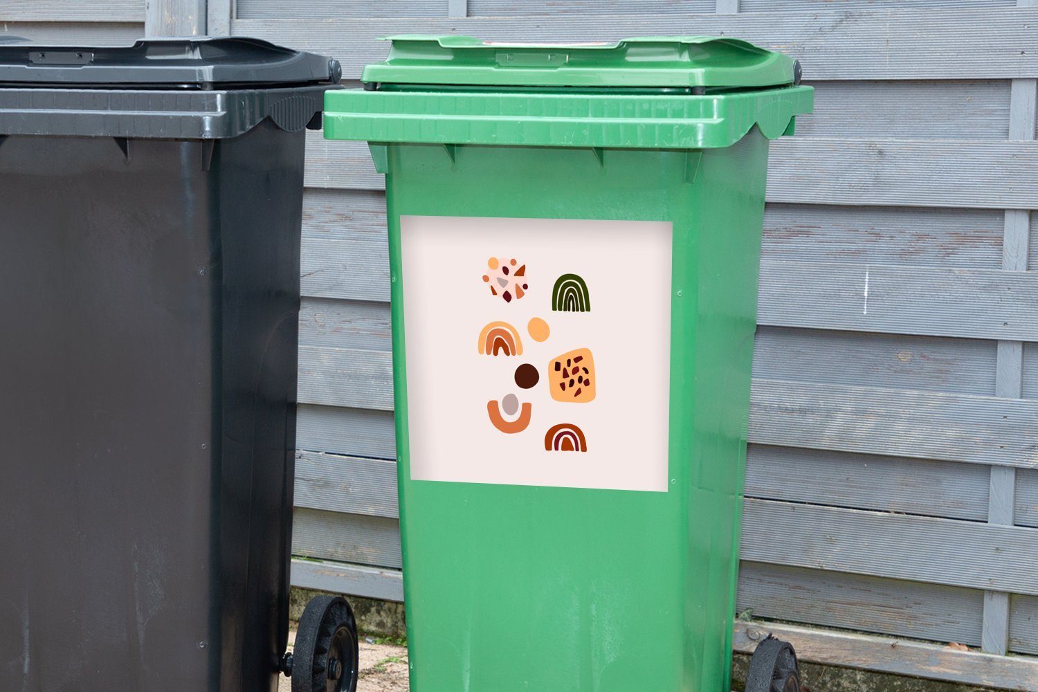Wandsticker MuchoWow Sticker, Altrosa Mülleimer-aufkleber, (1 - Abfalbehälter Container, St), Regenbogen Mülltonne, - Winter