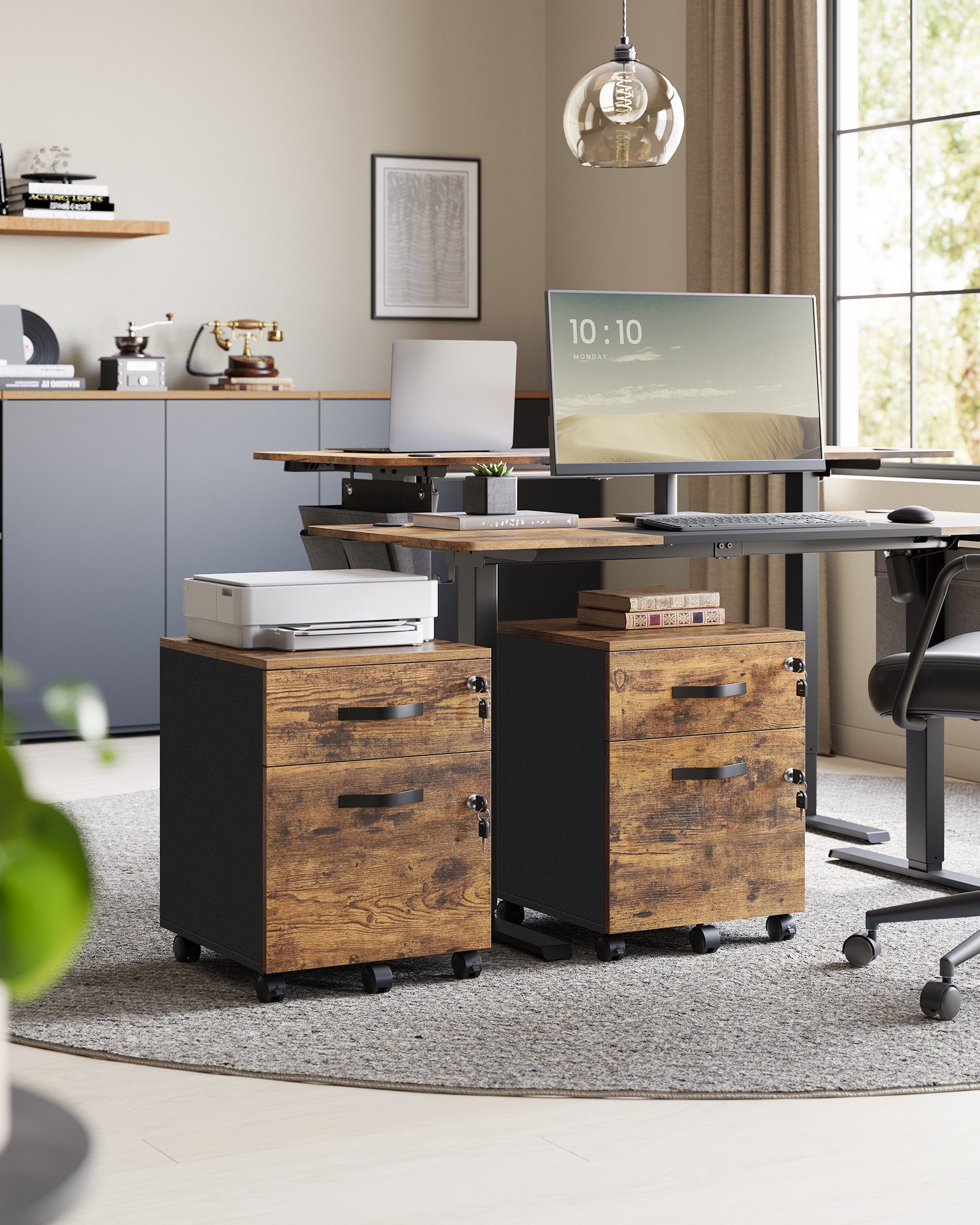 VASAGLE Aktenschrank Rollcontainer, abschließbar, mit 2 Schubladen, 5 Rolle günstig online kaufen