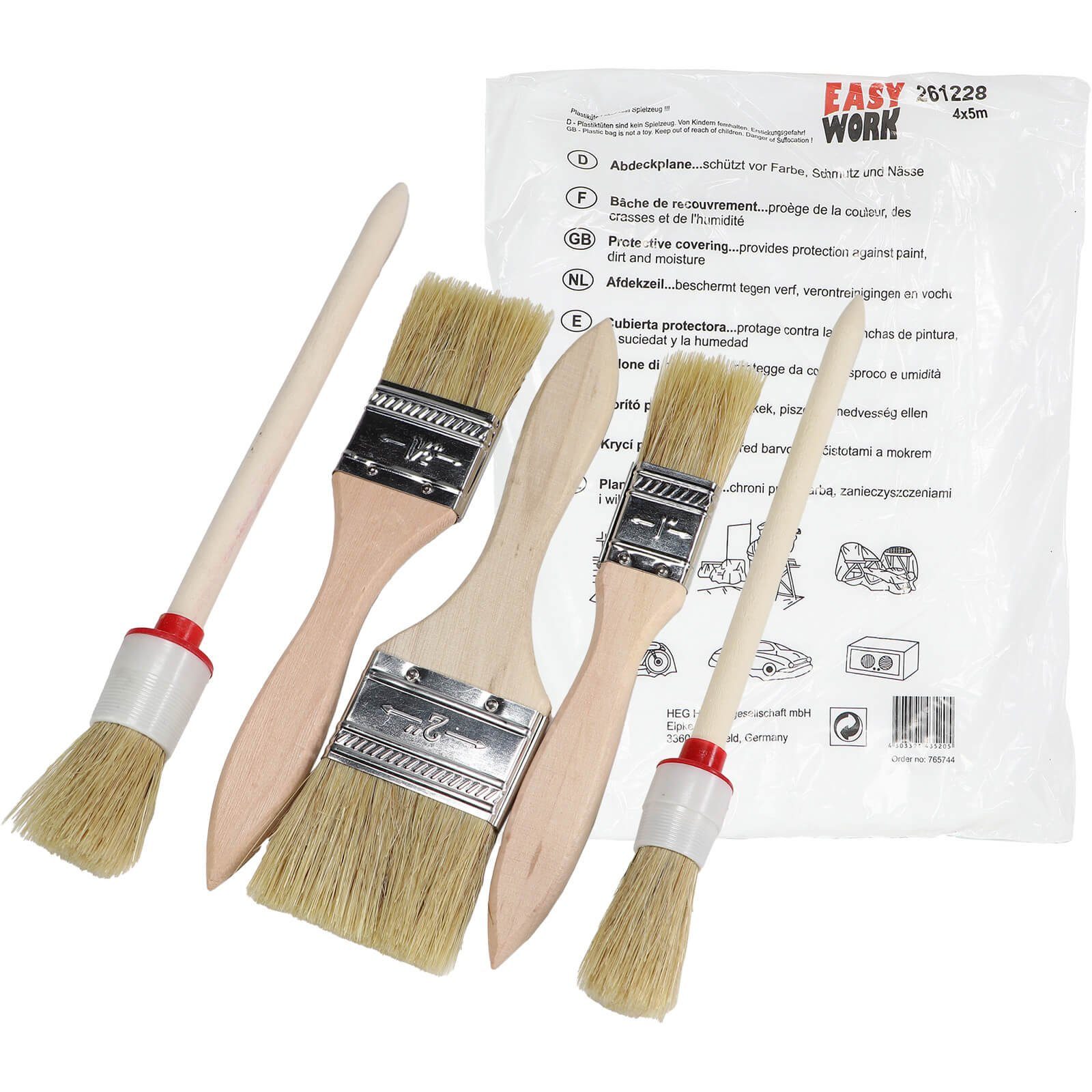 peveha24 Pinsel Pinsel Set Ringpinsel Flachpinsel + Abdeckplane Abdeckfolie 4x5m