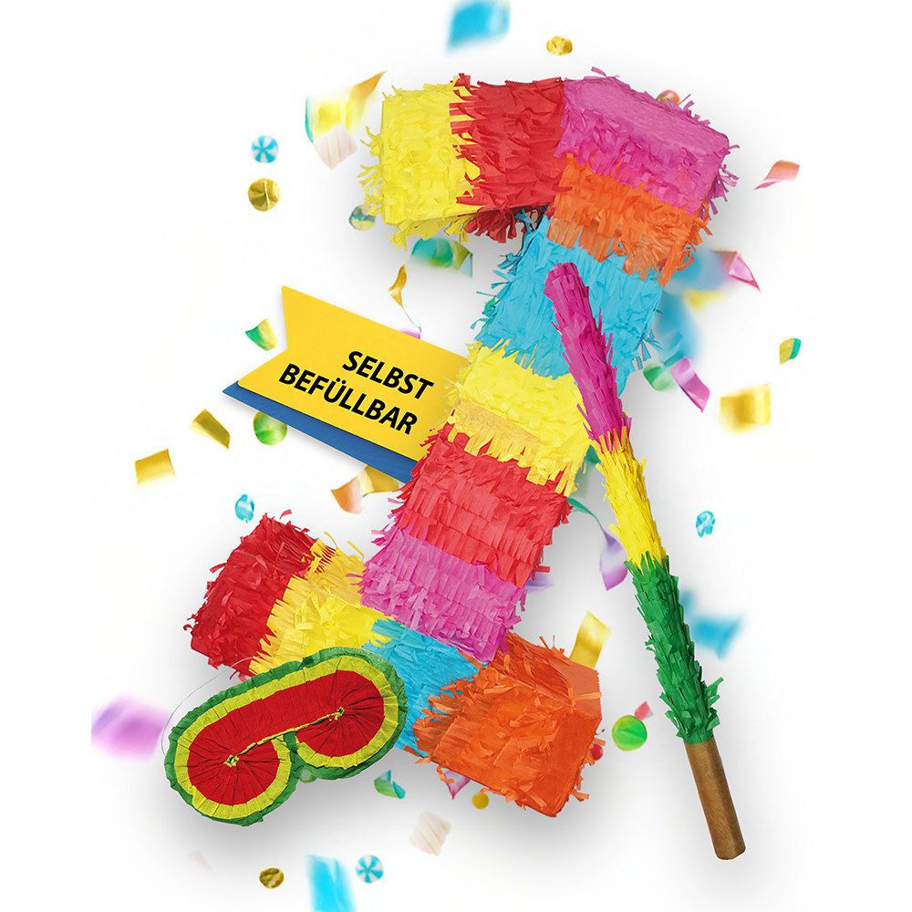 Party Factory Pinata Pinata 1 Stab und Maske Geburtstag, Dekoration, 50 x 35 x 8cm