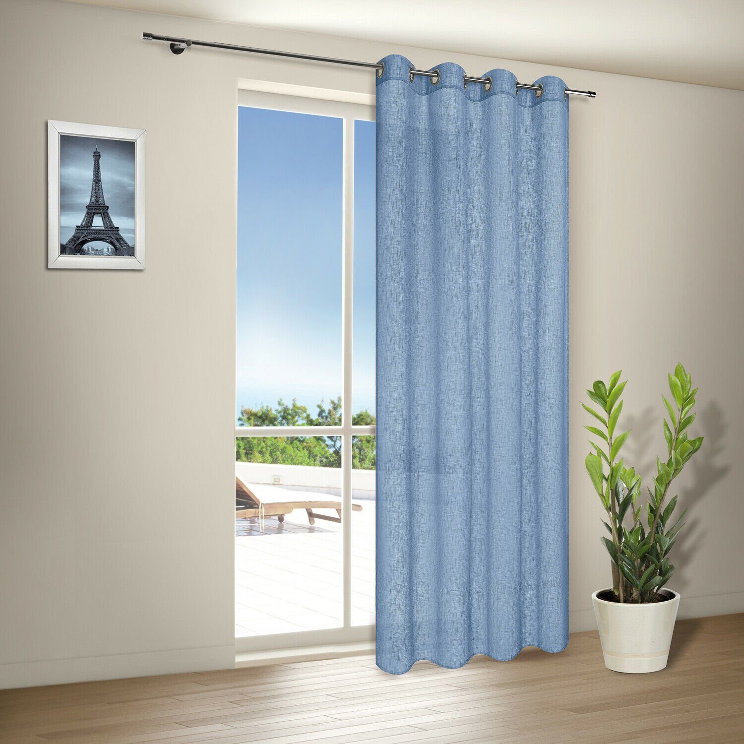 Vorhang Moderne Vorhänge mit Ösen TORRI, Ösenschal halbtransparent 140/235 cm, Gerster, Ösen (1 St), halbtransparent Blau