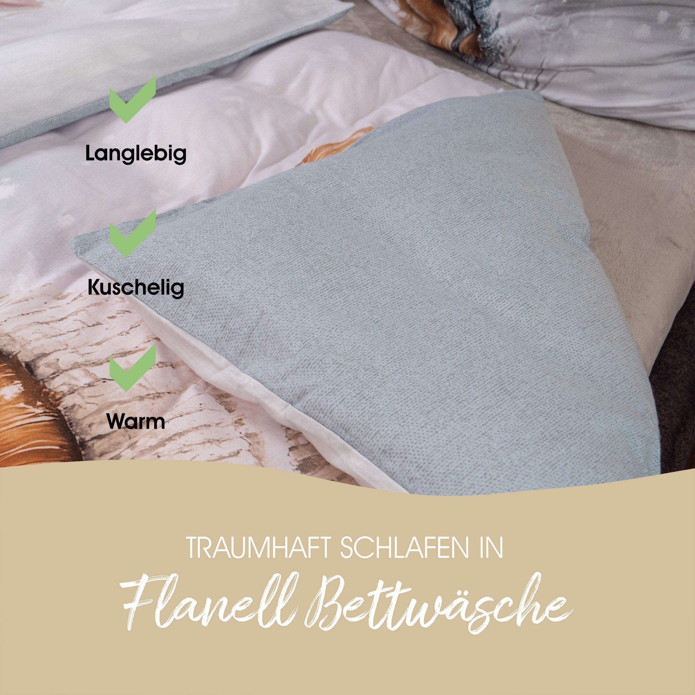 good morning Bettwäsche Comfort Baumwolle, Flanell, 2 teilig, Hase, Winter, Wendebettwäsche – Bild 5 von 5