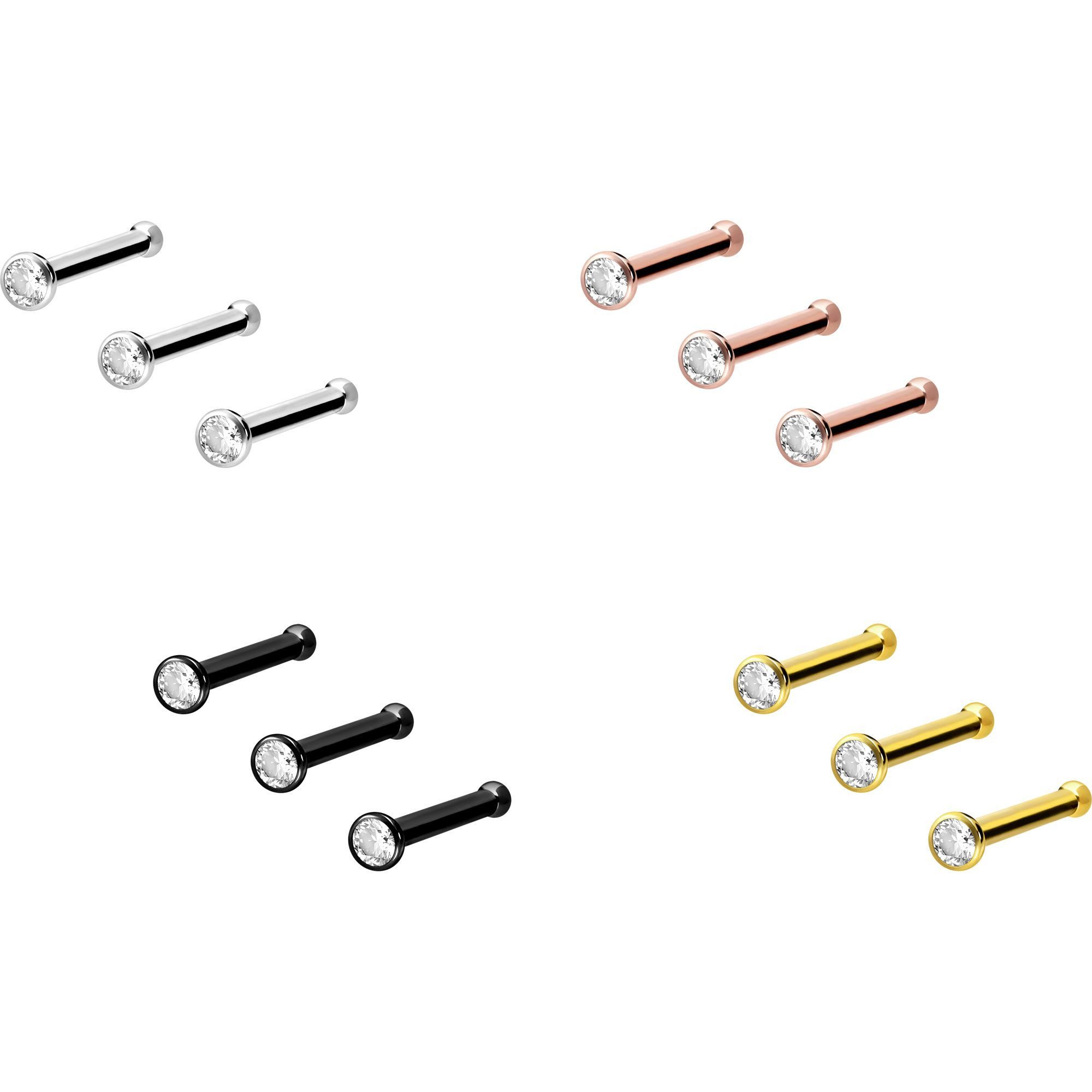 PIERCINGLINE Nasenpiercing 3er Set Chirurgenstahl Nasenstecker Pin KRISTALL (Nasenstecker)