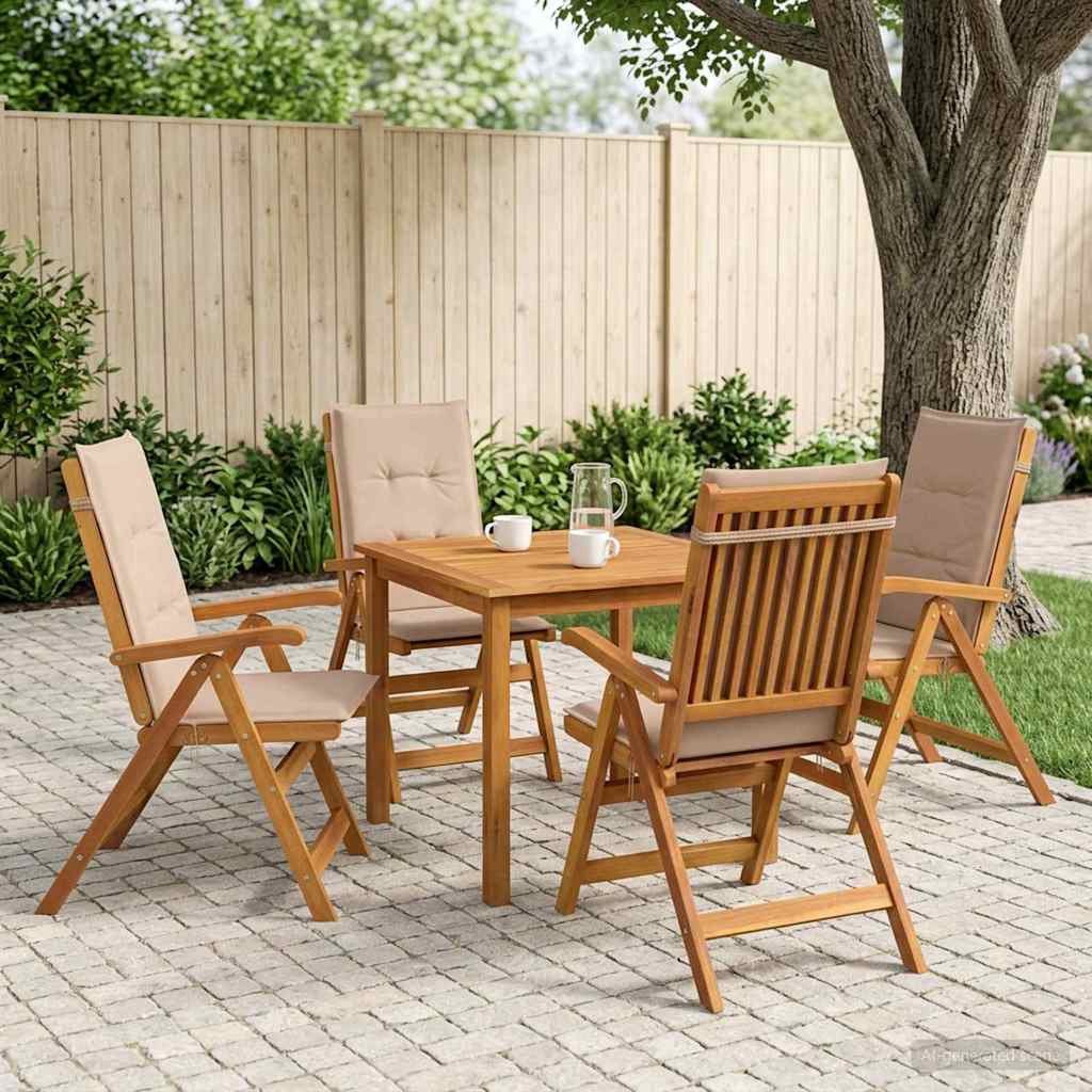 vidaXL Gartenlounge-Set 5-teiliges Garten-Esszimmer-Set Natur Massivholz