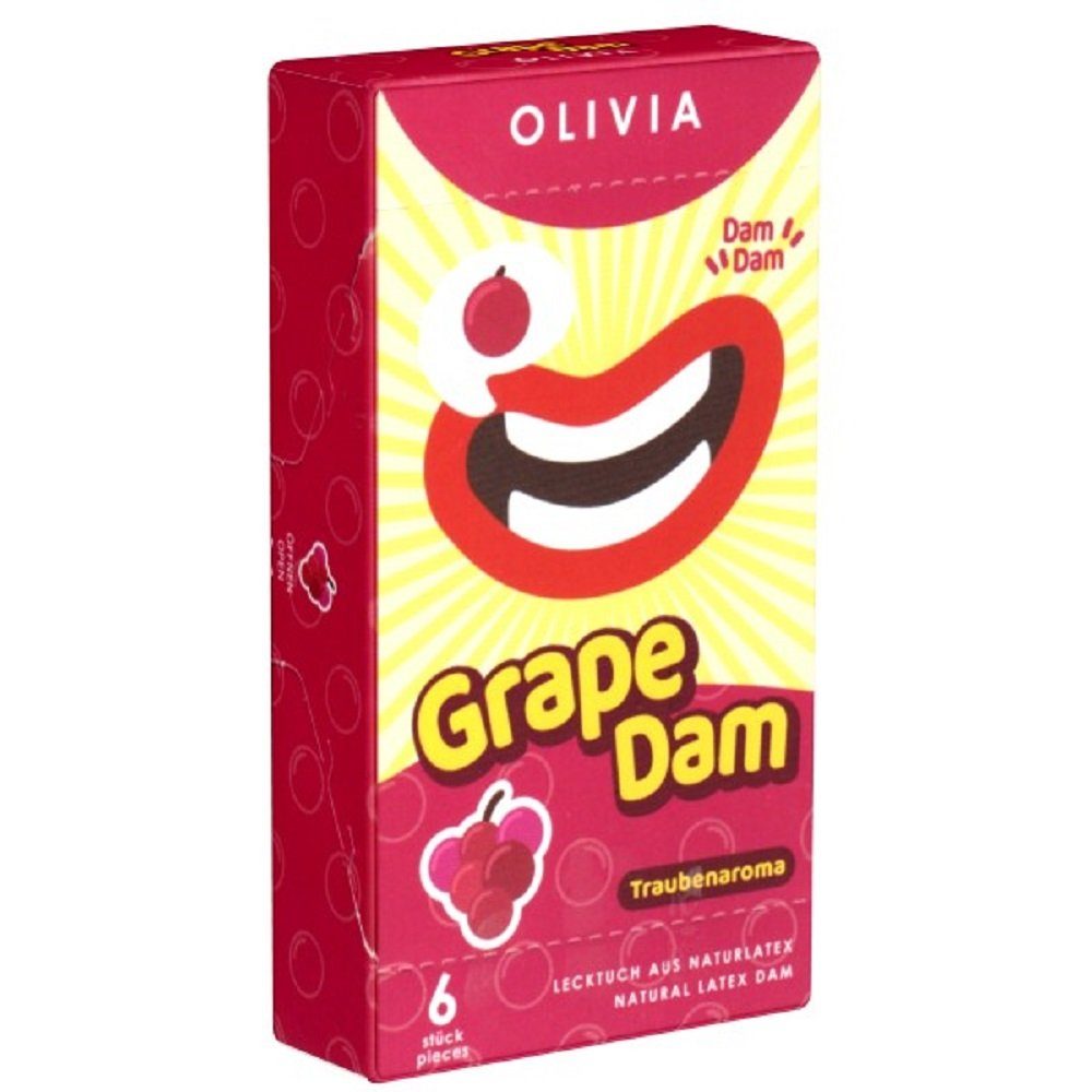 Olivia Kondome Olivia Dams, aromatisierte Lecktücker für hygienischen Oralverkehr Variante: Grape, 6 St., farbige Lecktücher mit Aroma - lila mit Trauben-Duft