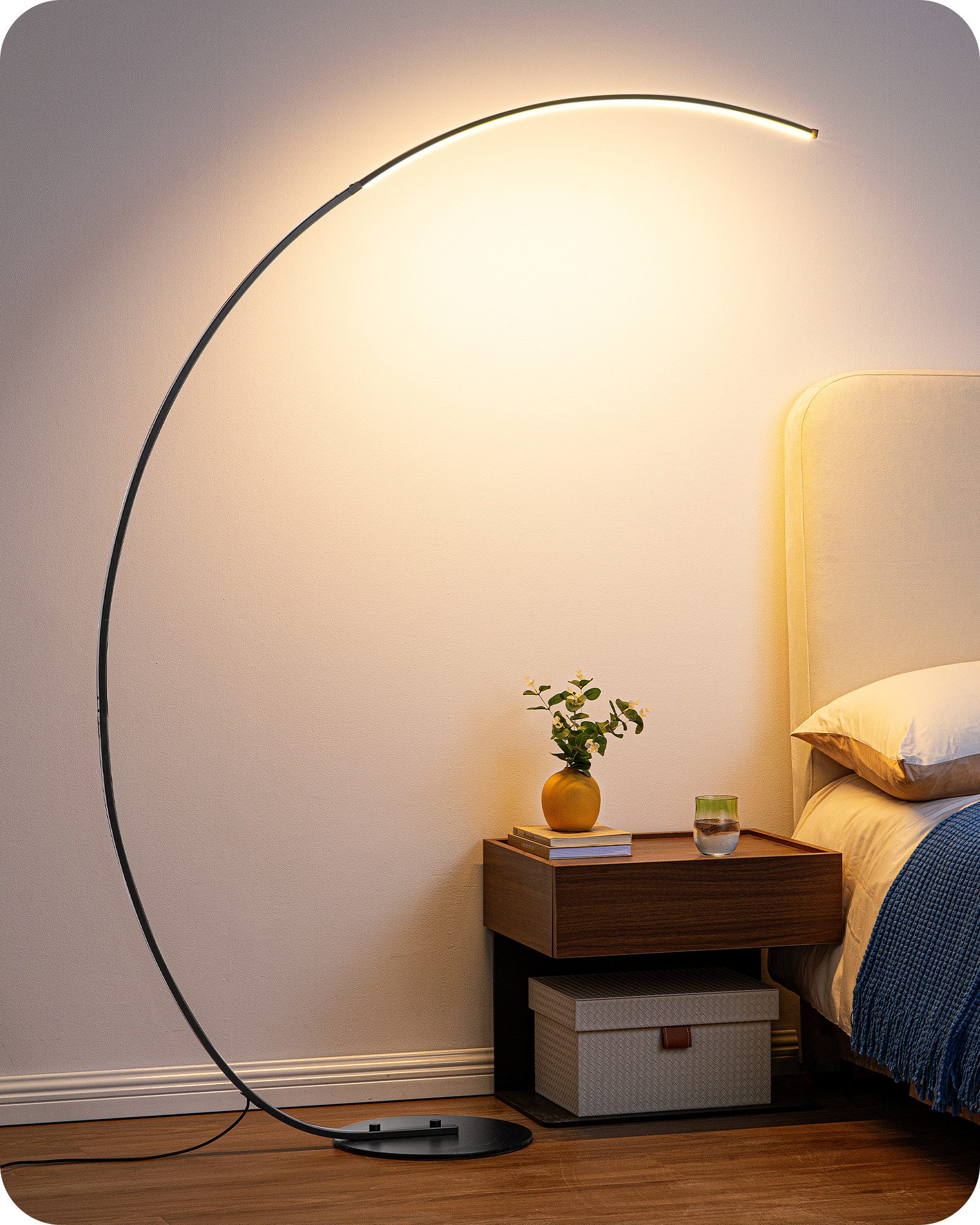 EDISHINE LED Stehlampe Wohnzimmer dimmbar, Bogenlampe, LED fest integriert, Warmweiß, Kaltweiß, moderne Bogenlampe mit Fernbedienung & Fußschalter, Schwarz, 167 cm