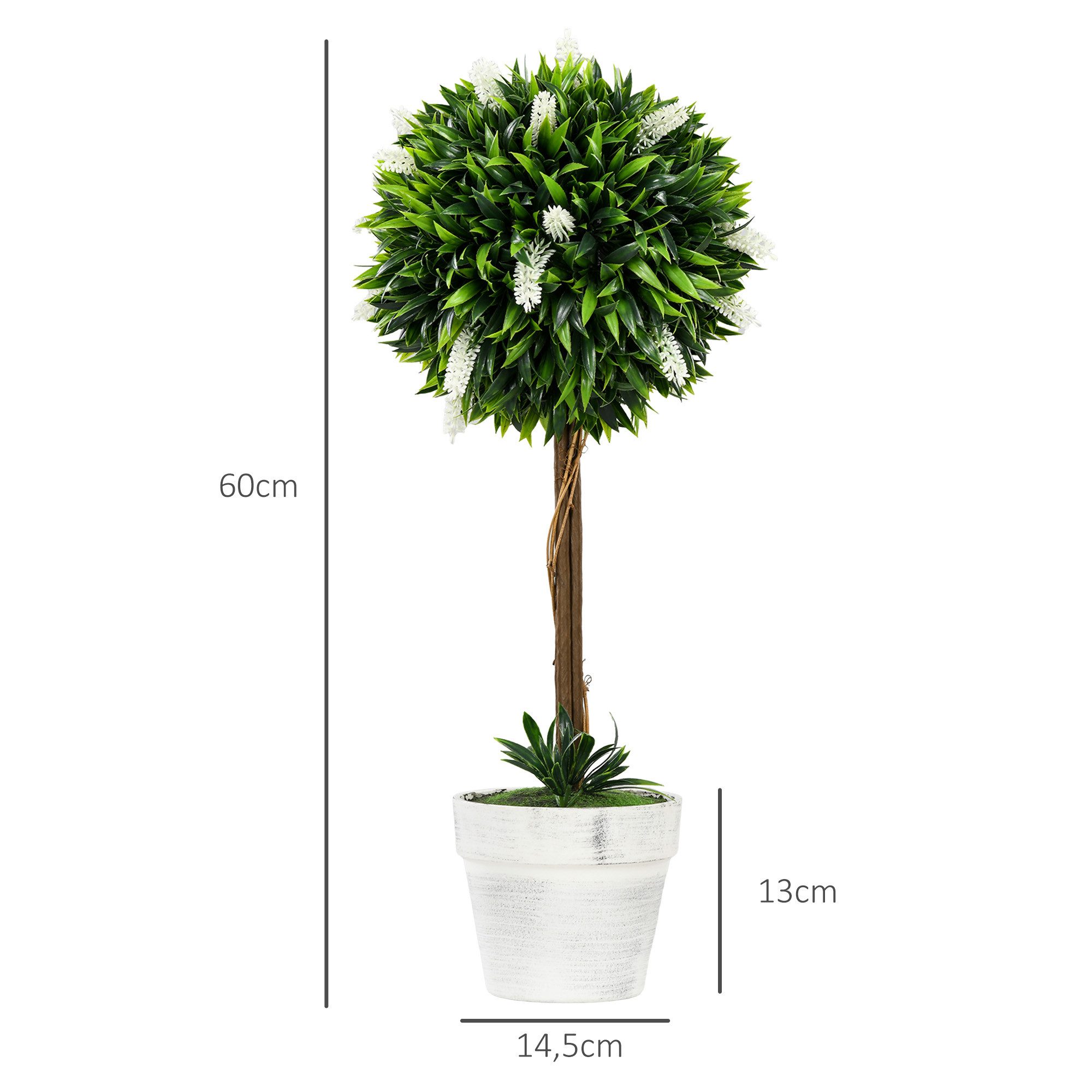 Kunstpflanze Künstliche Lavendel 2er-Set groß mit UV Schutz im Topf, wie echt Lavendelbäume, HOMCOM, Höhe 60 cm, für Wohnzimmer Schlafzimmer Büro Garten moderne – Bild 3 von 5