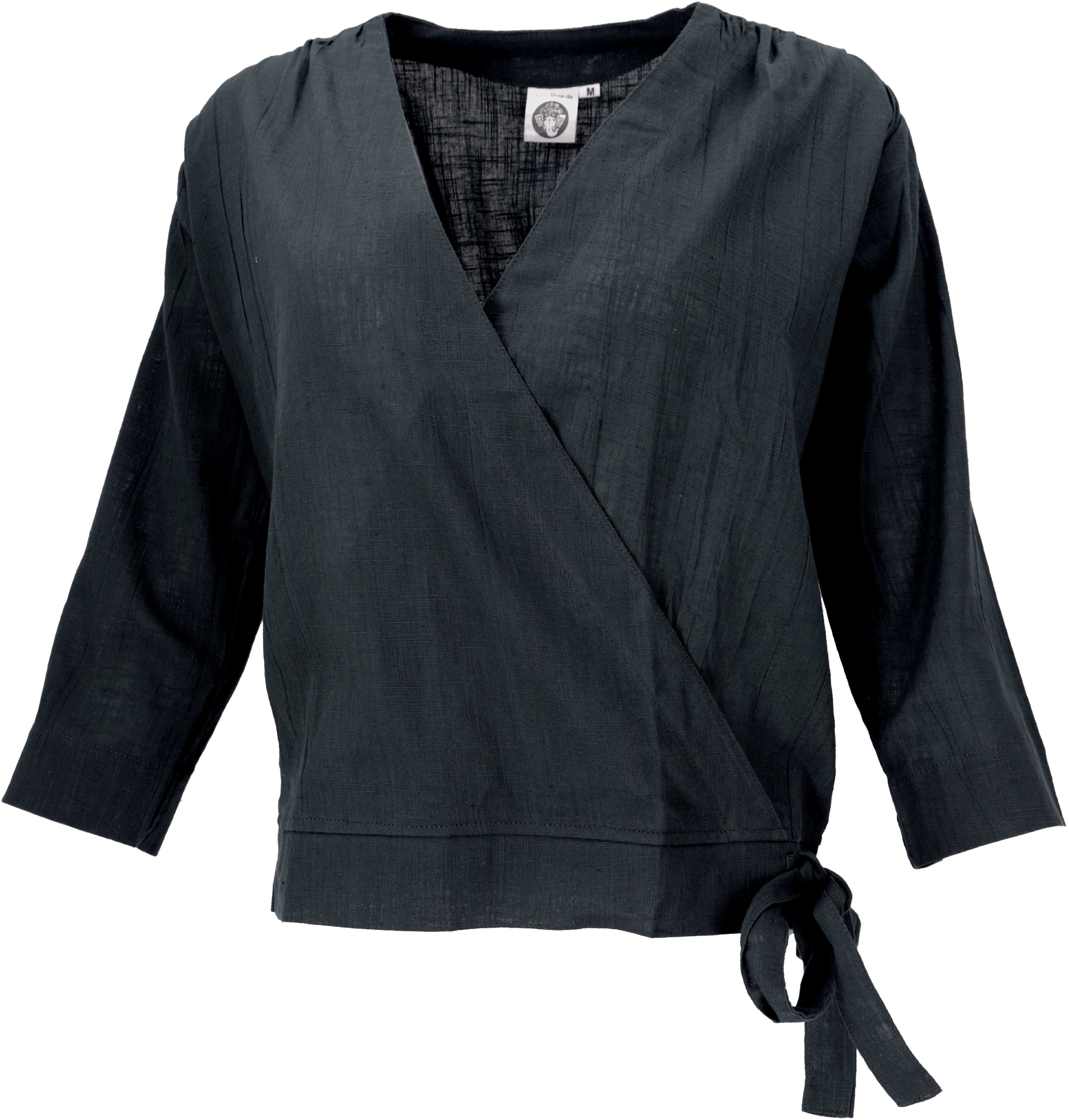 Guru-Shop Longbluse Leichte Baumwoll Bluse, Sommerbluse in.. alternative Bekleidung schwarz
