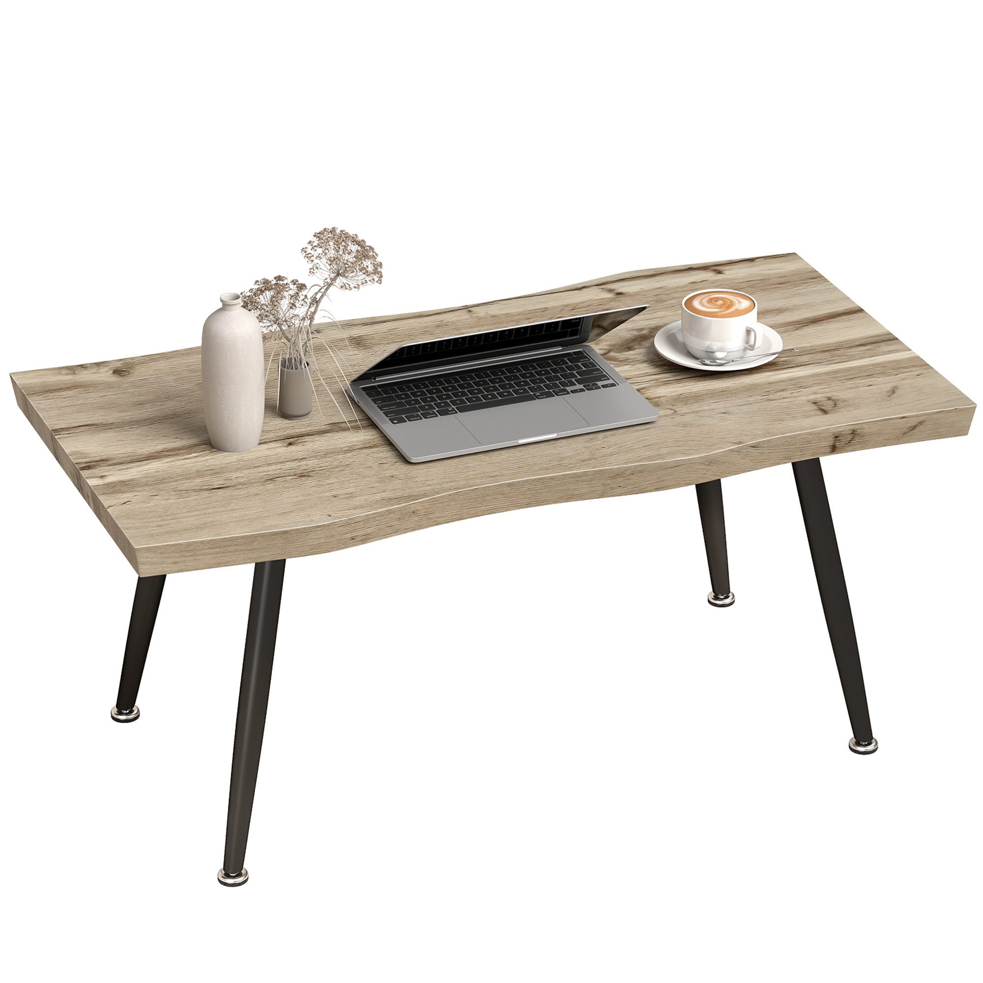 HOMCOM Couchtisch mit Stahlbeine, 4 cm dicker Tischplatte (Kaffeetisch, 1-St., Beistelltisch), für Wohnzimmer, Schlafzimmer, Eiche+Schwarz