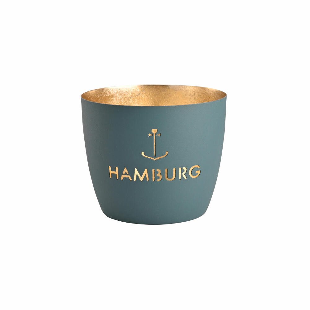 Giftcompany Windlicht Madras Hamburg Anker M windsor blue Gold H 8.5 cm