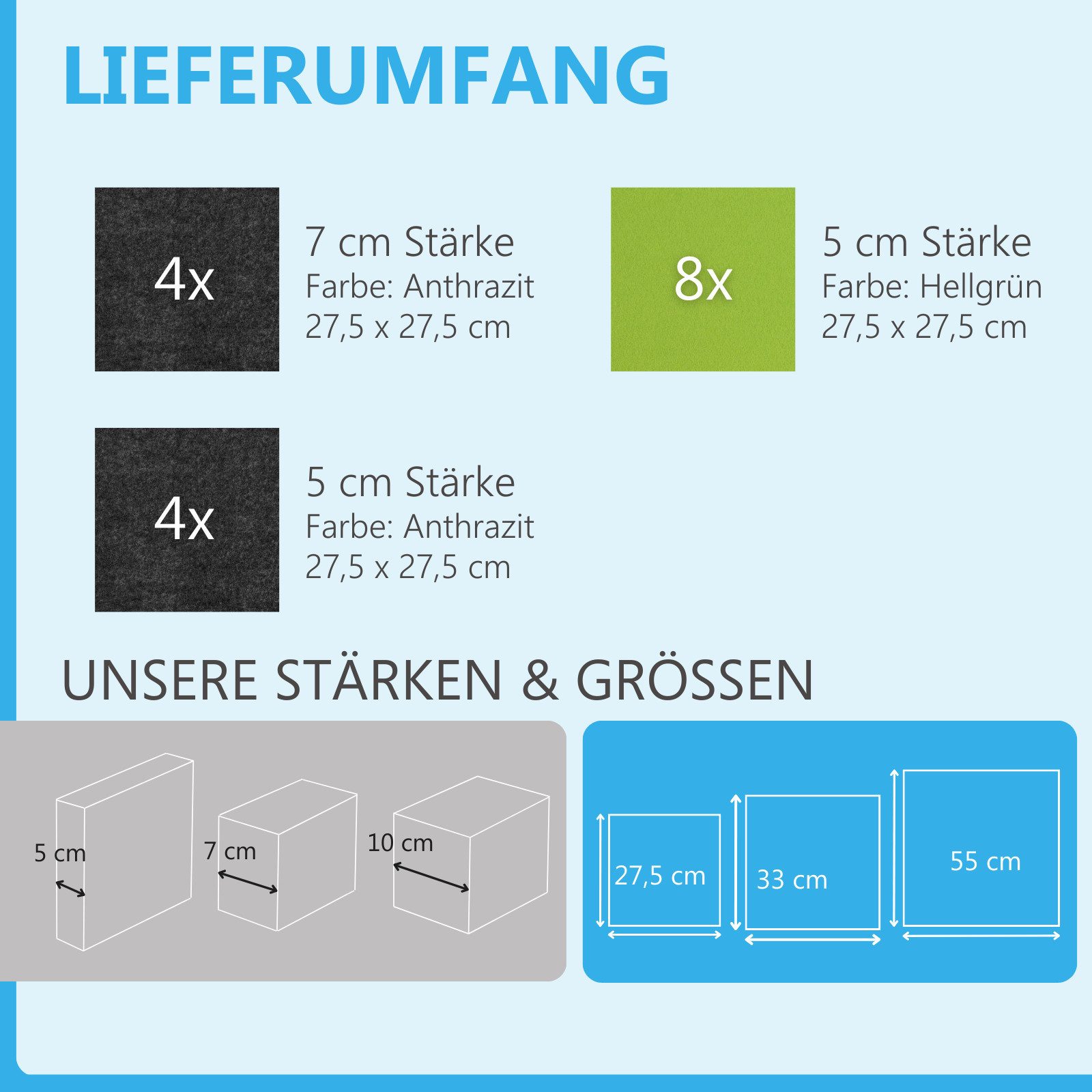 platino24 Akustikplatte 16 Elemente 3D-Set Colore Quadrat 27,5 x 27,5 cm Multicolore