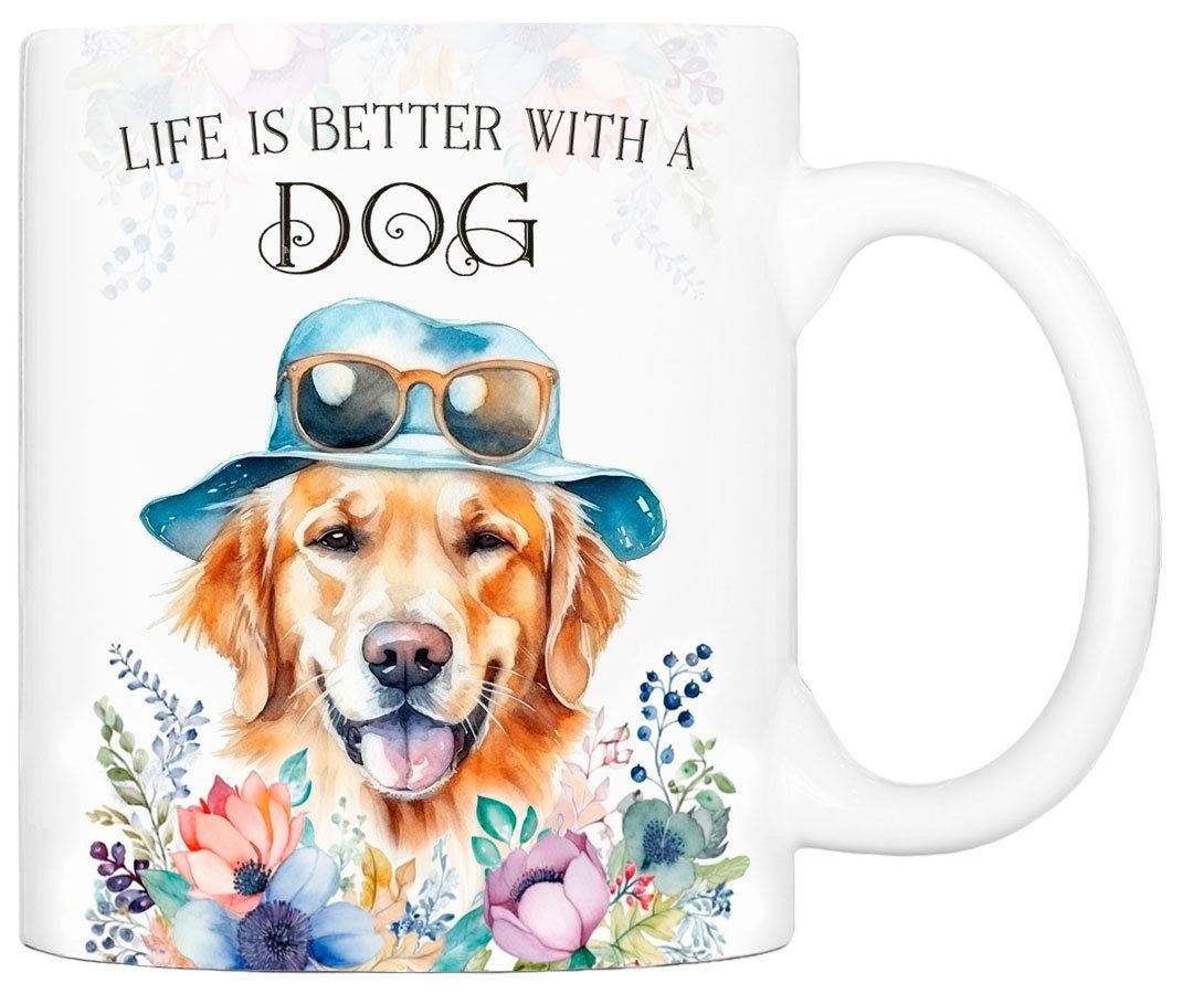 Cadouri Tasse GOLDEN RETRIEVER - Kaffeetasse für Hundefreunde, Keramik, mit Hunderasse, beidseitig bedruckt, handgefertigt, Geschenk, 330 ml