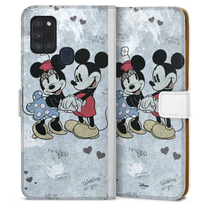 DeinDesign Handyhülle Disney Mickey & Minnie Mouse Vintage Mickey&Minnie In Love Samsung Galaxy A21s Hülle Handy Flip Case Wallet Cover