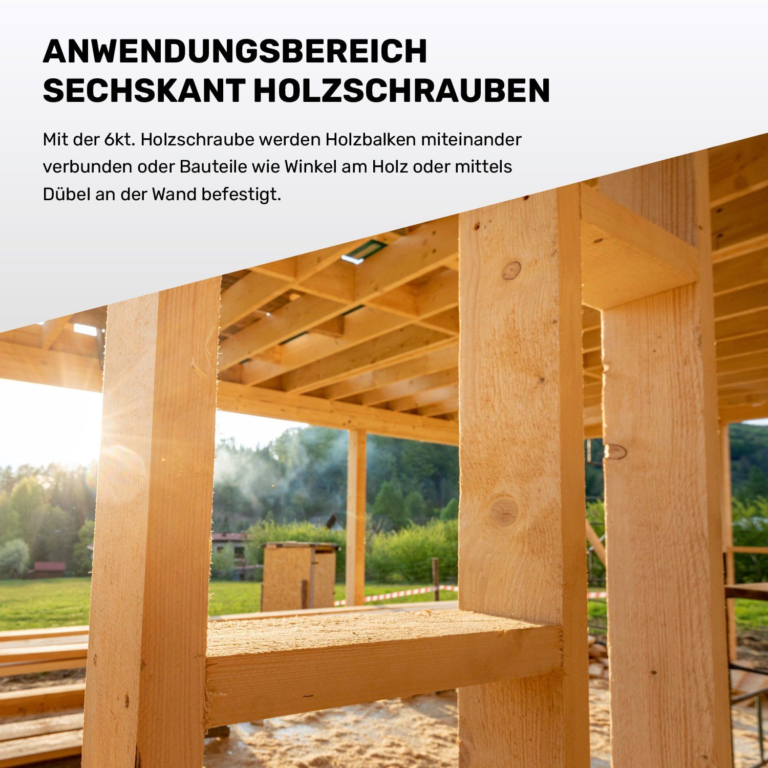Sechskant-Holzschraube DIN 571 – Verzinkt, für Holzbau & Möbelmontage, Hohe Zugfestigkeit, (200 St), für Holzbau & Möbelmontage – Bild 4 von 5