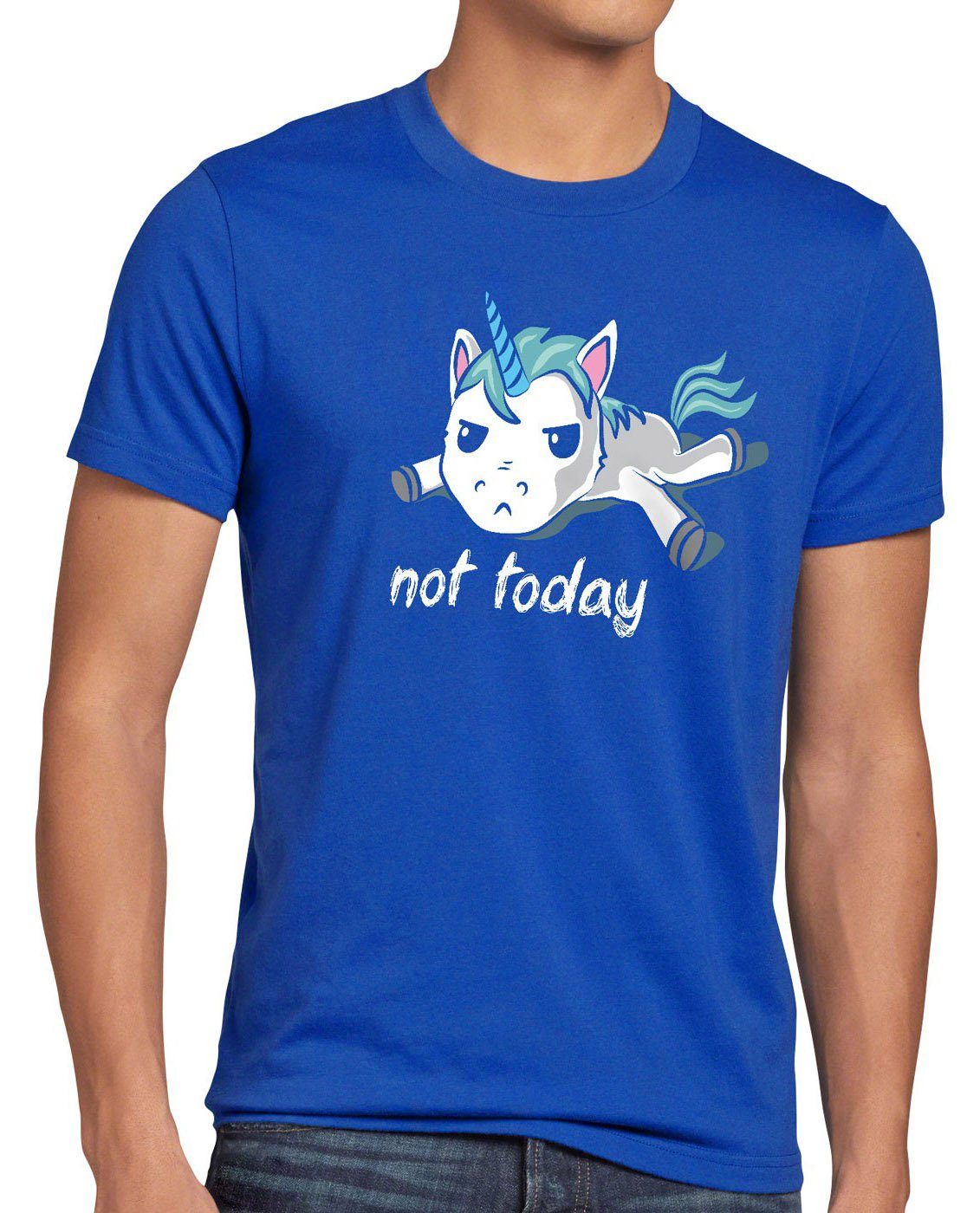 style3 Print-Shirt Herren T-Shirt Not today Unicorn Einhorn fun spruch nicht heute faul funshirt blau