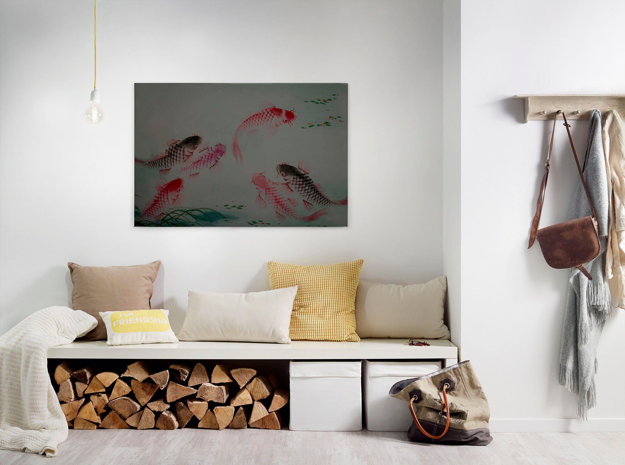 A.S. Création Leinwandbild dancing kois, Tiere (1 St), Keilrahmen Bild Fische Asiatisch Koi grau, rot, braun