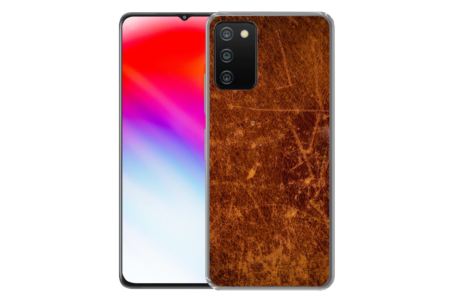 MuchoWow Handyhülle für Samsung Galaxy A03s Leder - Lederoptik - Braun - Orange, Smartphone-Bumper, Print, Handy Schutzhülle Dünn