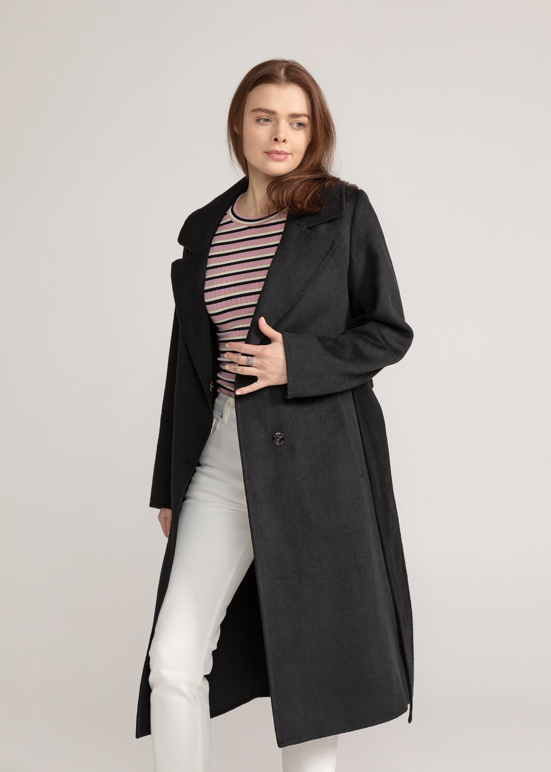 Manisa Wolljacke Wollmantel mit Stehkragen günstig online kaufen