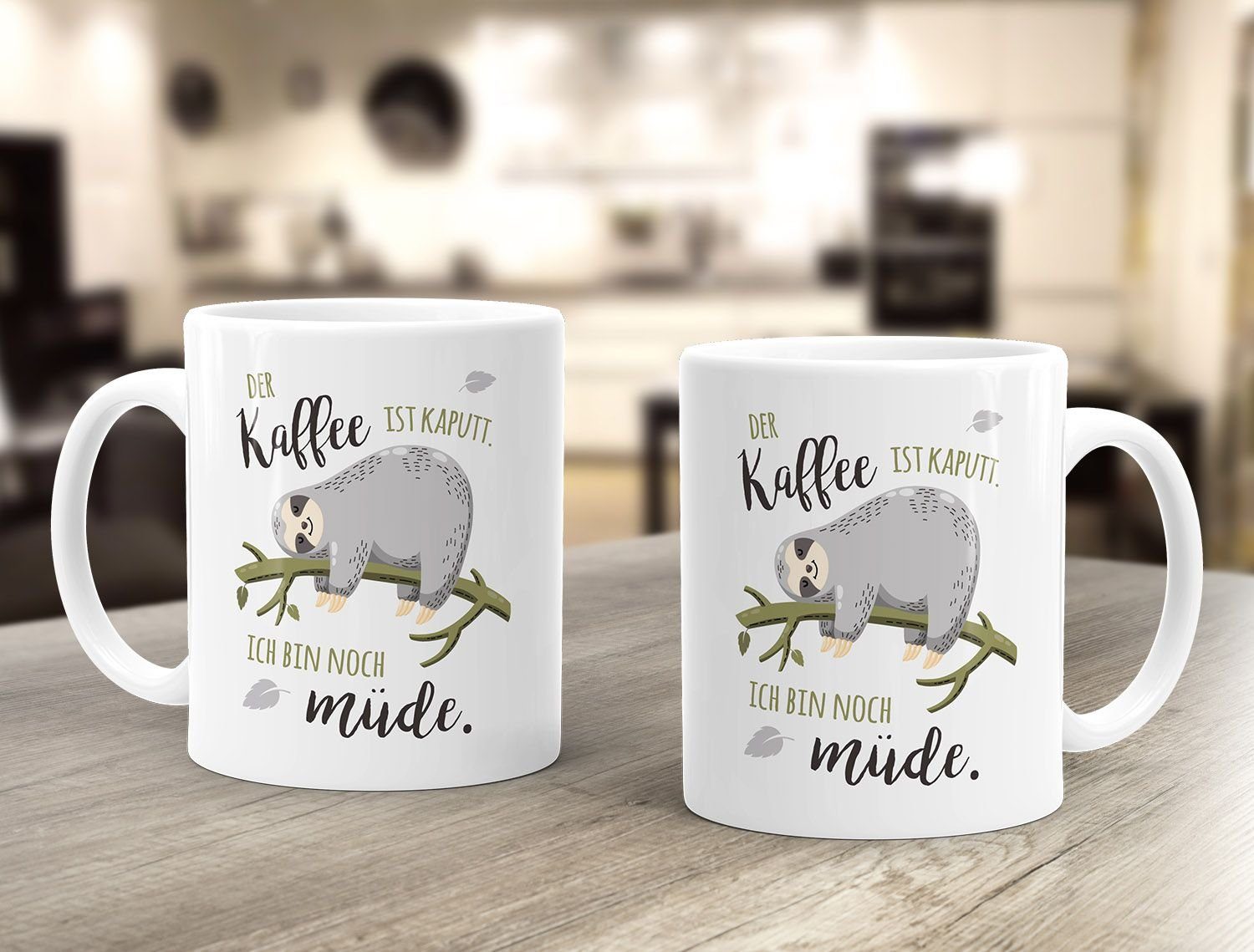 MoonWorks Tasse Kaffee-Tasse mit Spruch Faultier Bürotasse der Kaffee ist kaputt ich bin noch müde Kaffeebecher MoonWorks®, Keramik