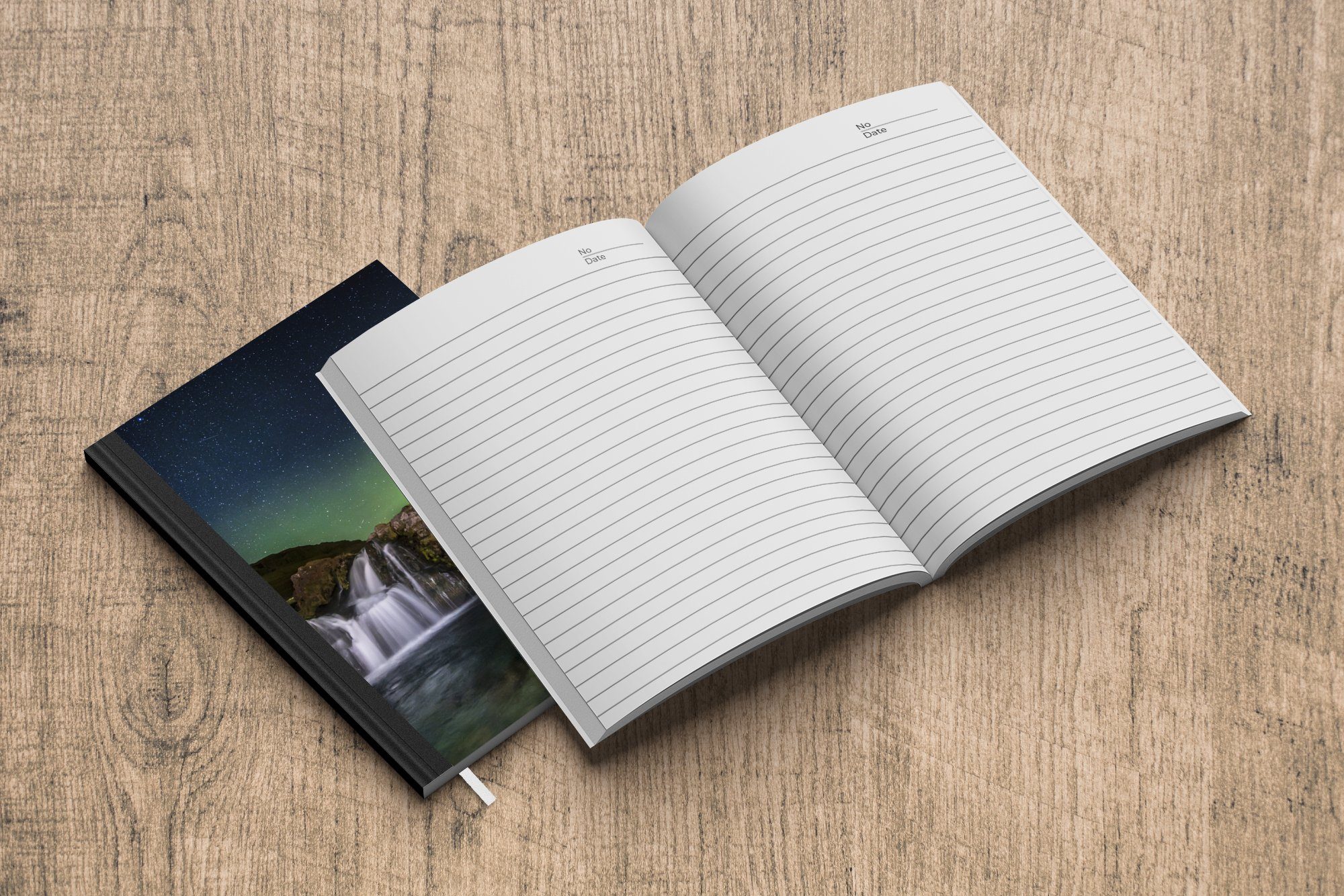 Notizheft, Tagebuch, Natur, Seiten, - Notizbuch Nordlicht - 98 MuchoWow A5, Merkzettel, - Wasserfall Haushaltsbuch Journal, Island