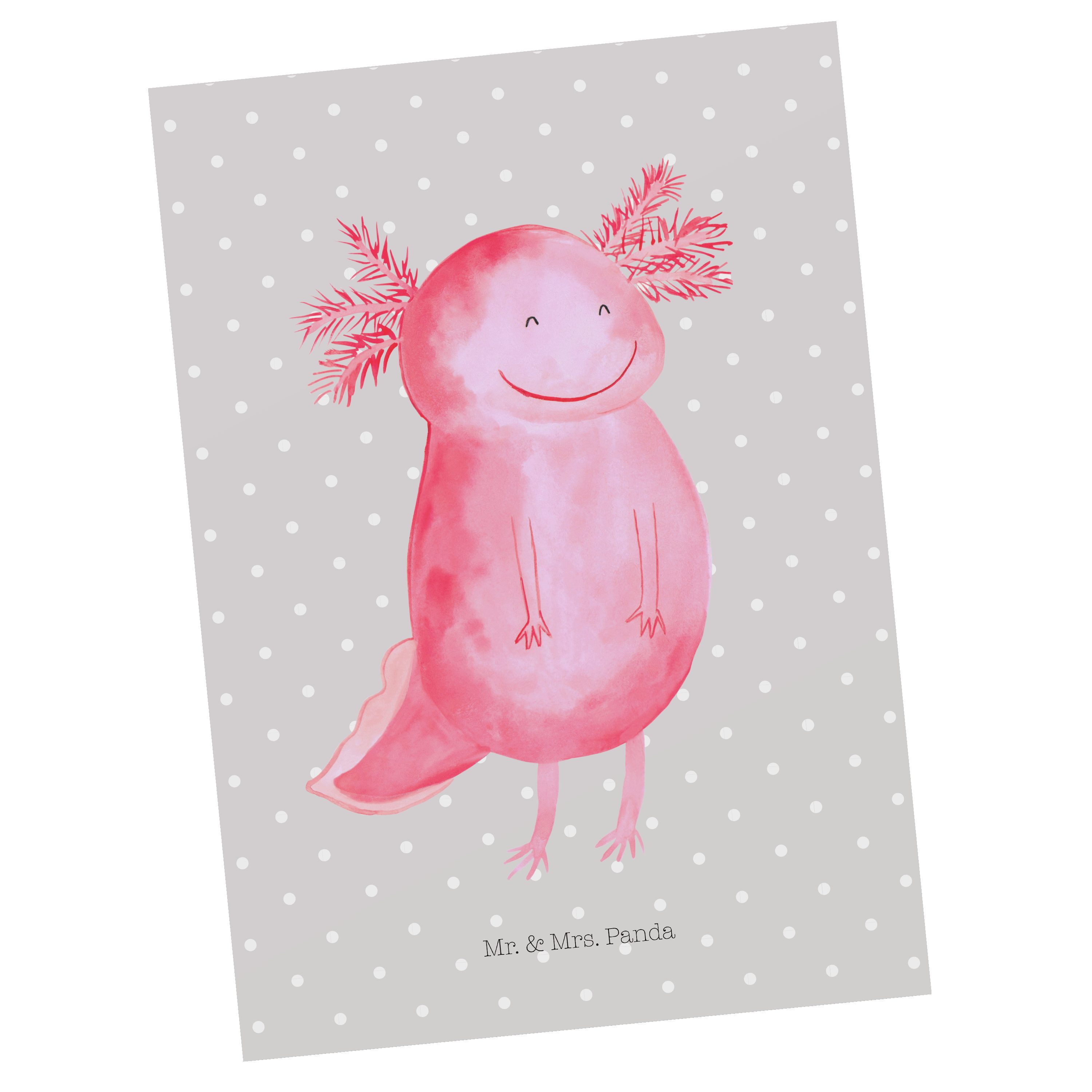 Mr. & glücklich Axolotl Grau Panda Schwanzlurc - - Mrs. Geschenk, gelaunt, gut Pastell Postkarte