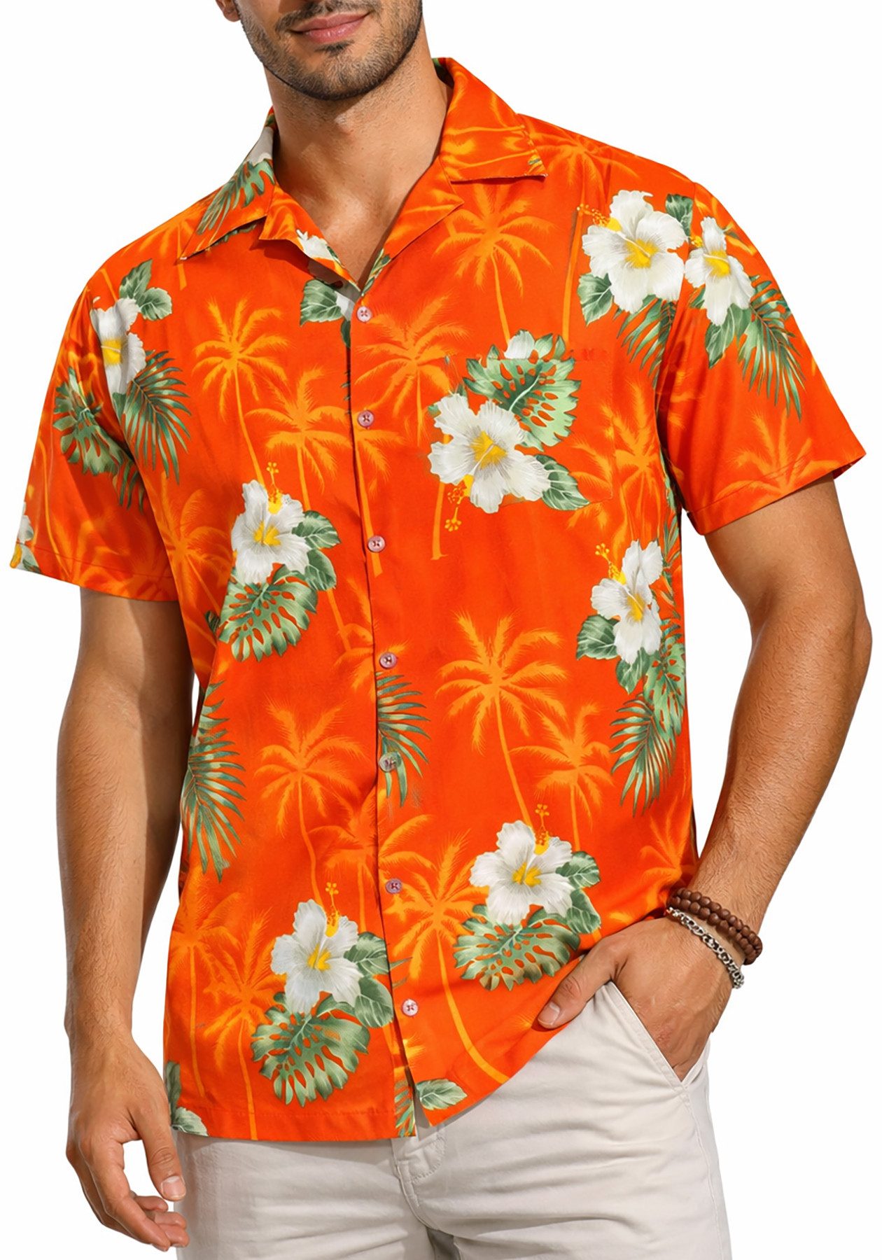 King Kameha Hawaiihemd "Small Flower" Funky Hawaii-Hemd Herren Kurzarm Fronttasche Sommerhemd
