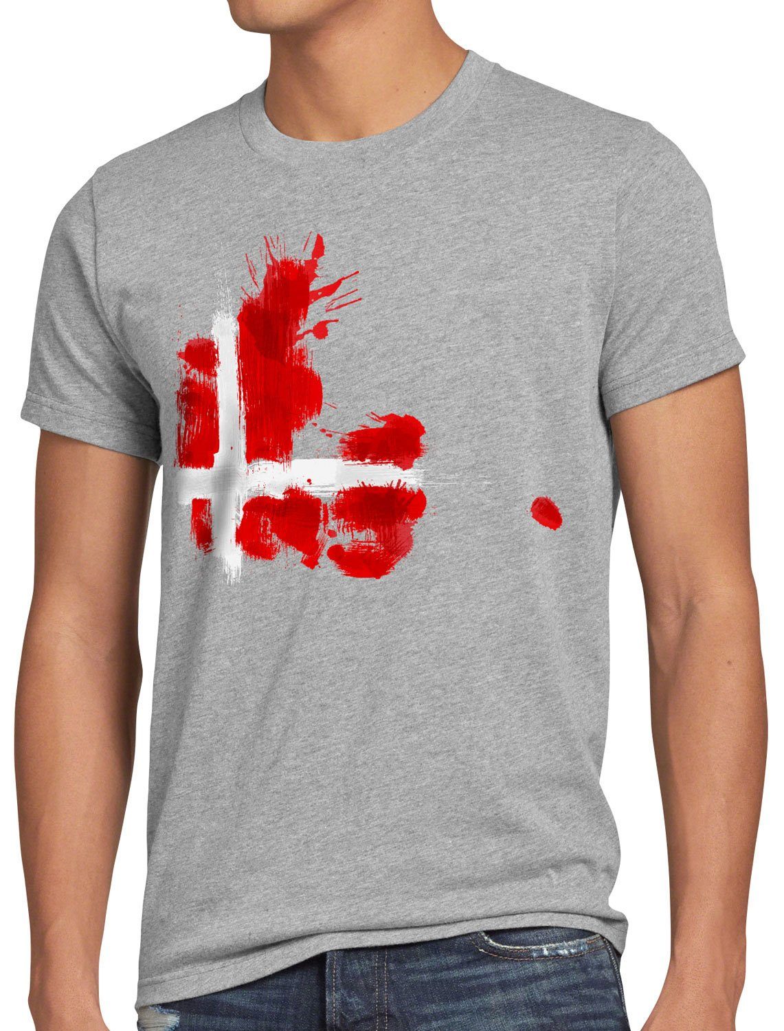 style3 Print-Shirt Herren T-Shirt Flagge Dänemark Fußball Sport Denmark WM EM Fahne grau meliert