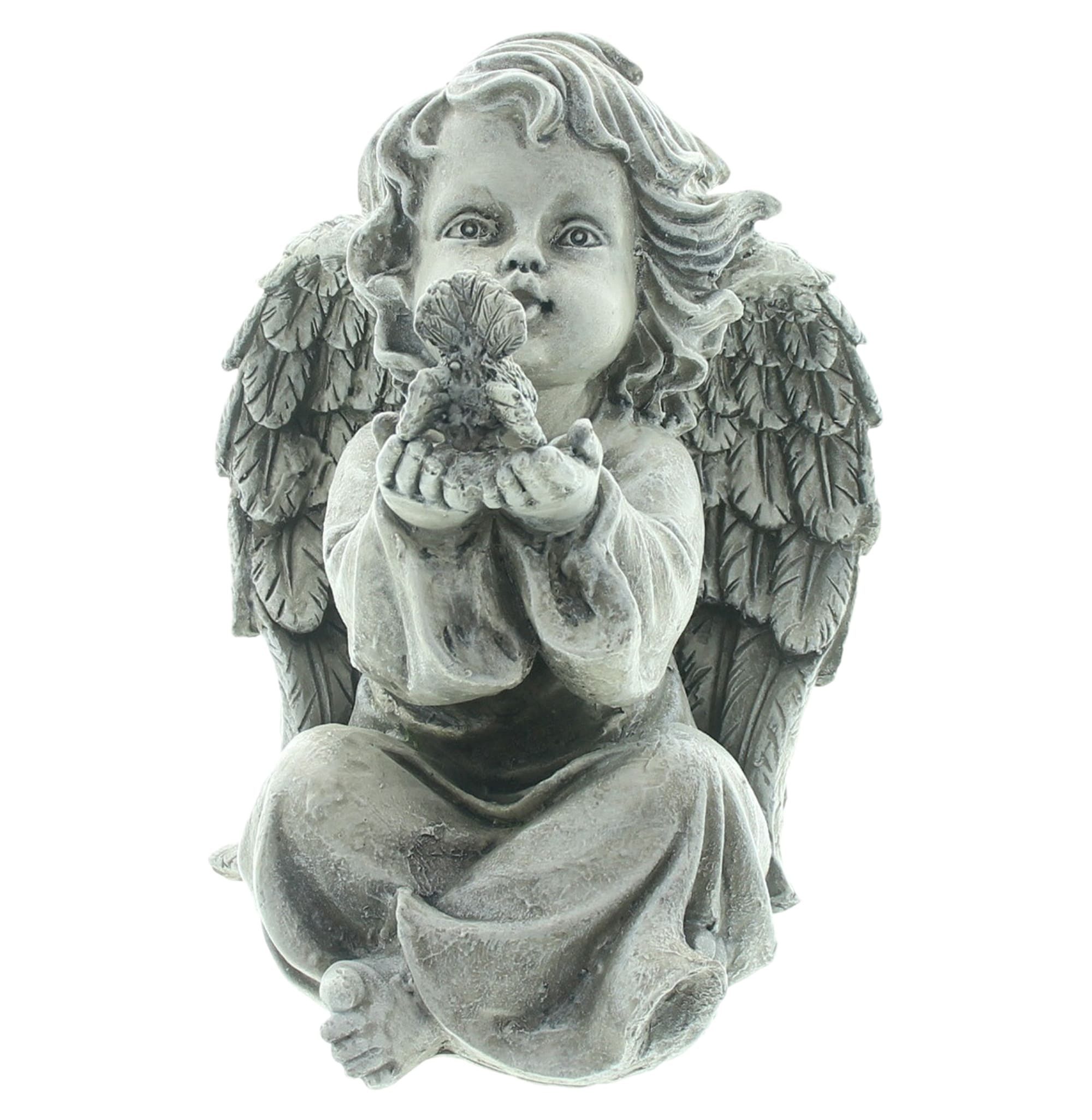 Dekoleidenschaft Engelfigur aus Polyresin Engel Figur sitzend wetterfest 20 cm hoch Weihnachtsdeko, Outdoor Gartendeko, Grabschmuck