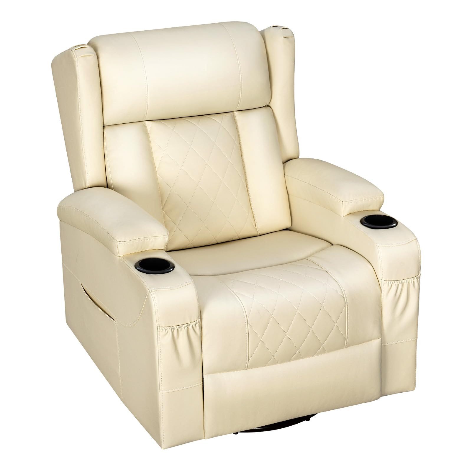 Woltu Relaxsessel, Fernsehsessel mit Liegefunktion,mit Tasche, 360° drehbar, PU