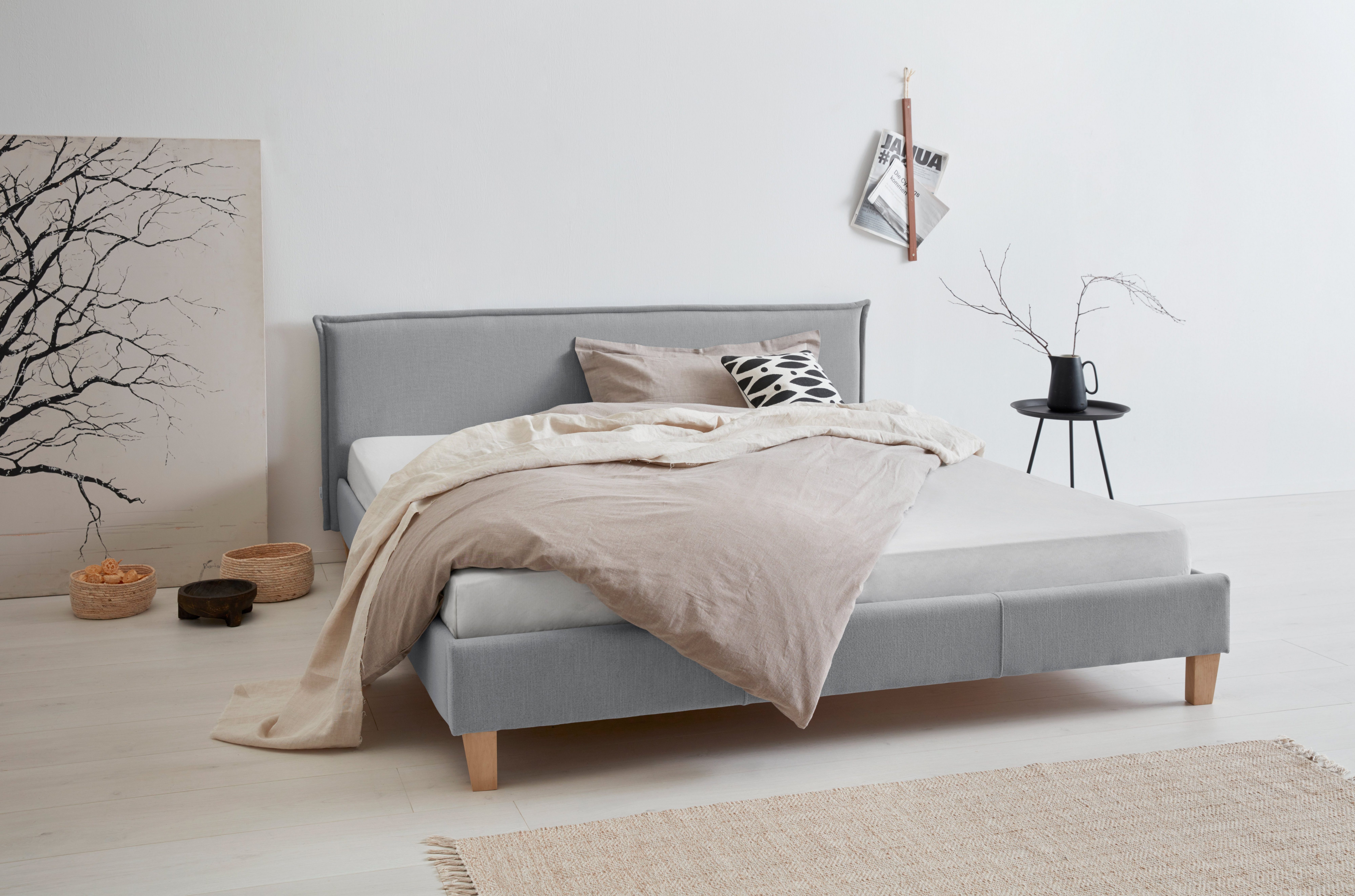 OTTO products Polsterbett Heddi, in 5 Breiten: von 90cm-200cm, Biese am Kopfteil, Strukturstoff