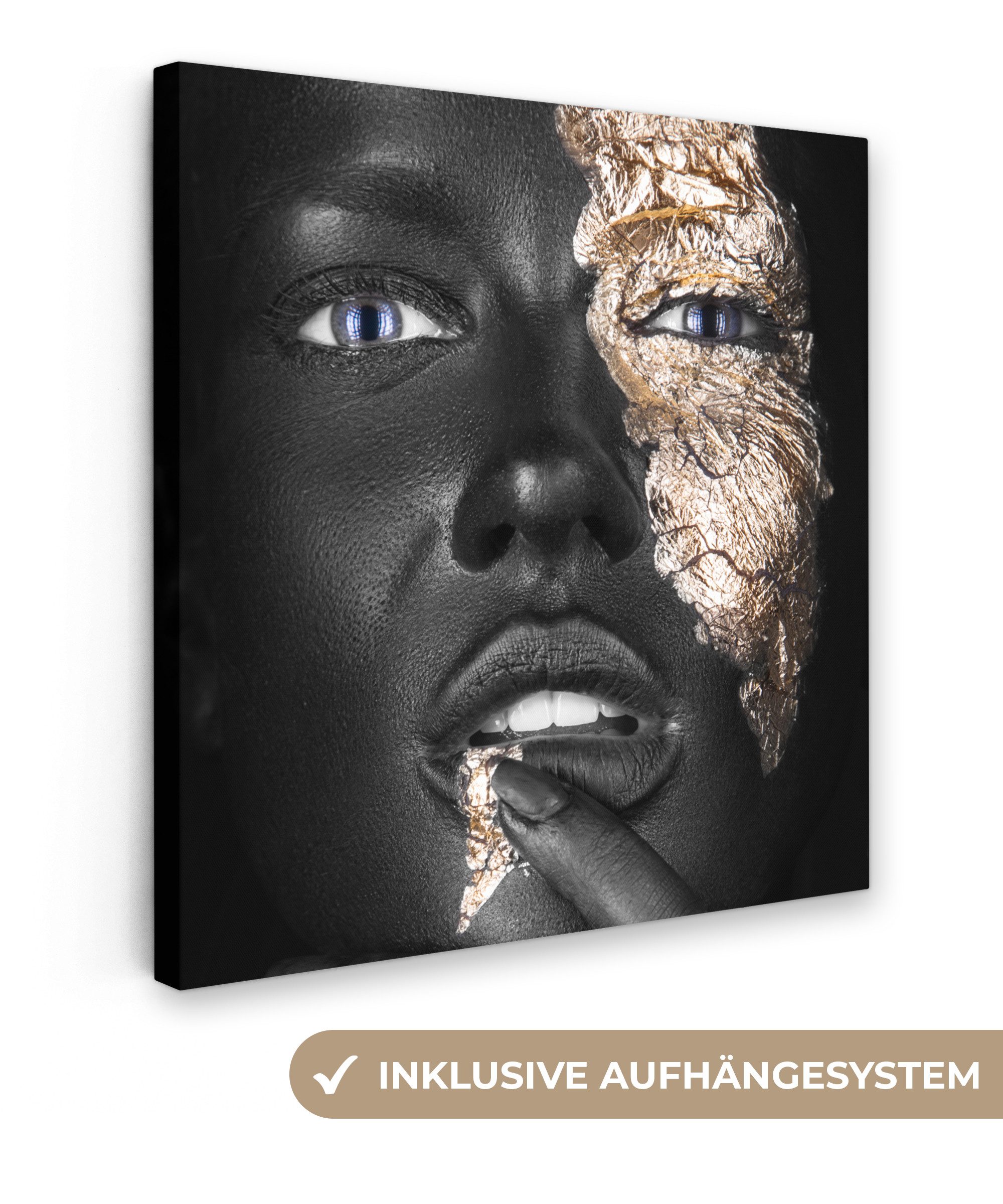 OneMillionCanvasses® Leinwandbild Frau - Blattgold - günstig online kaufen