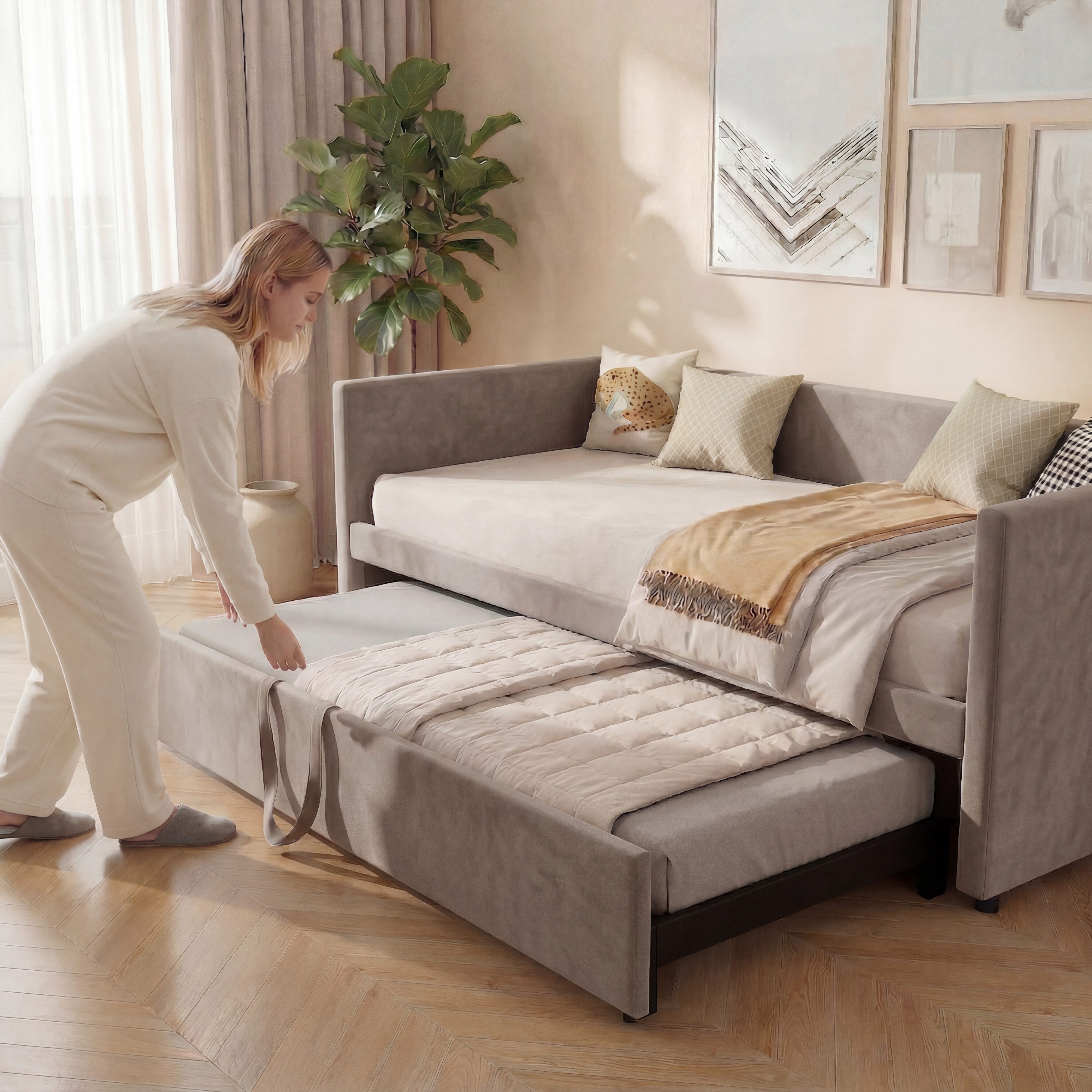 Furnishings Home Polsterbett Daybett Tagesbett Ausziehbett (1 tlg), Schlafsofa, Mit Unterbett, 90x200 cm/180x200 cm, Lattenrost, Samt