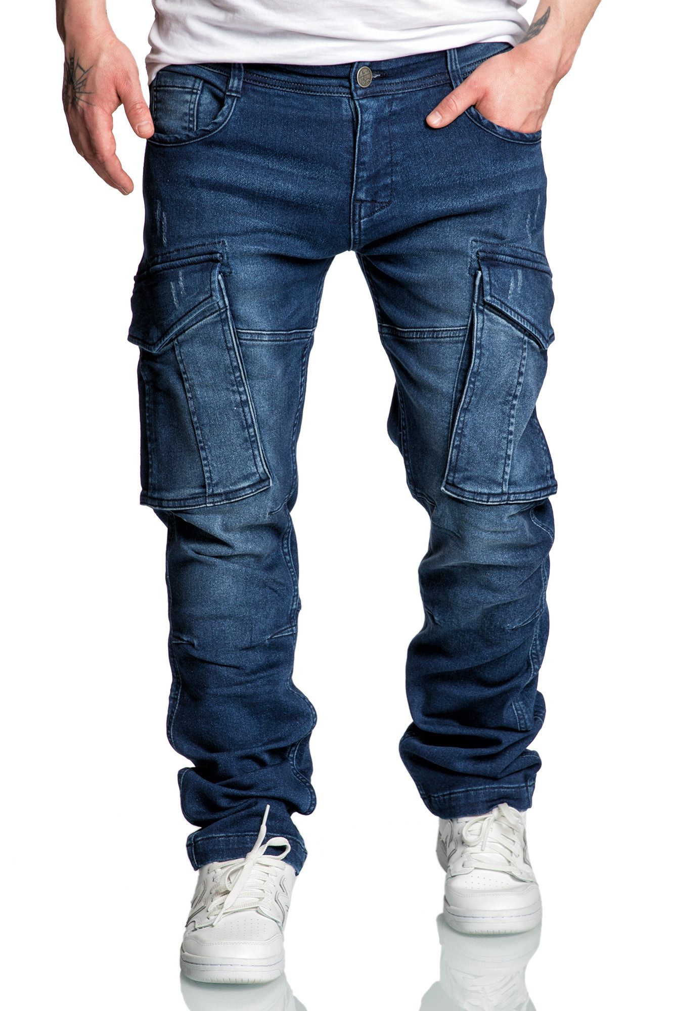 Amaci&Sons Cargojeans LINNDALE Sweathose im Denim Look Herren Sweathose in Stretch Denim Jeans