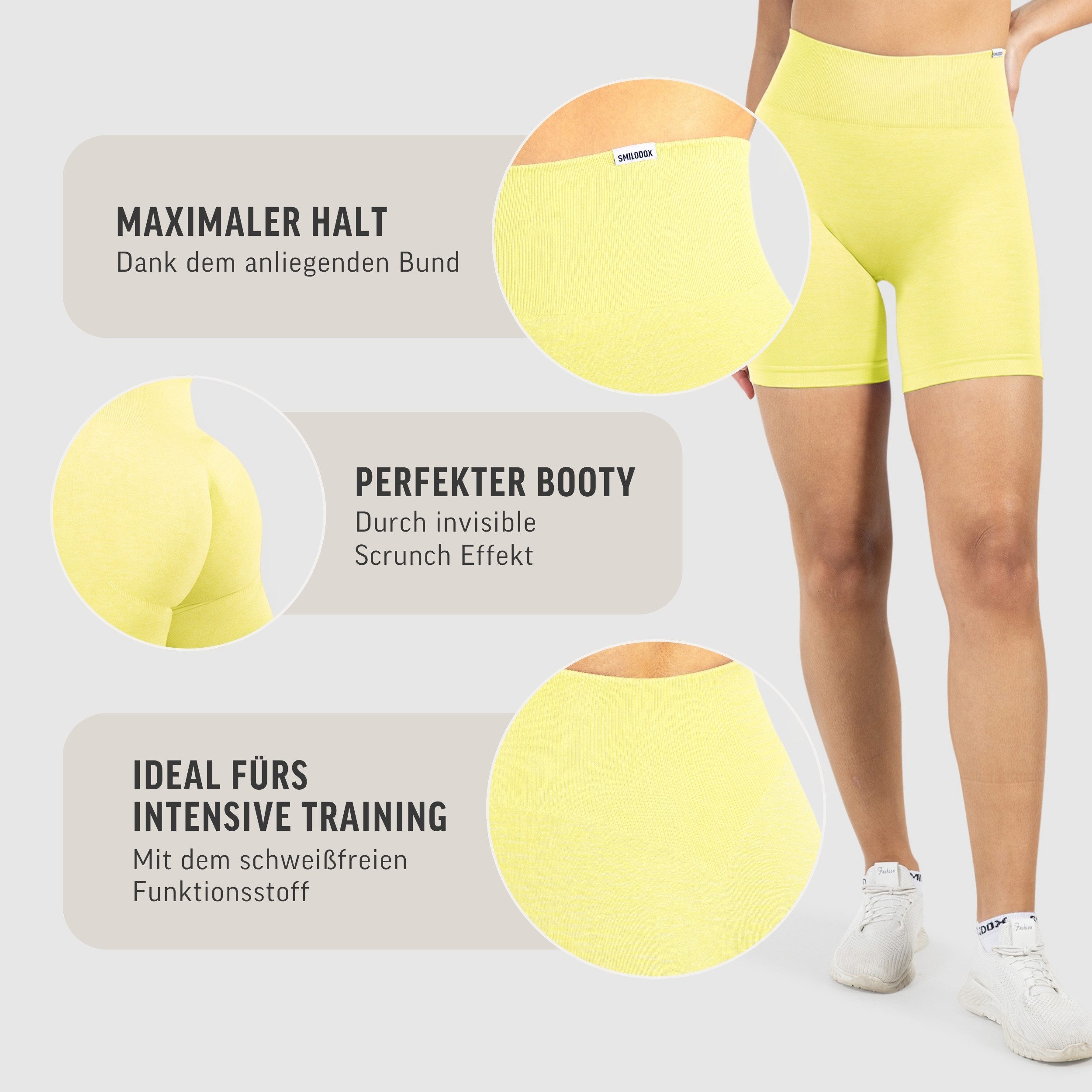 Smilodox Shorts Amaze Ultra, Seamless Blickdichte Radlerhose, Unsichtbarer Scrunch High Waist kurze Hotpants im Shaped Fit Yoga Fitness Laufen Alltag – Bild 5 von 5