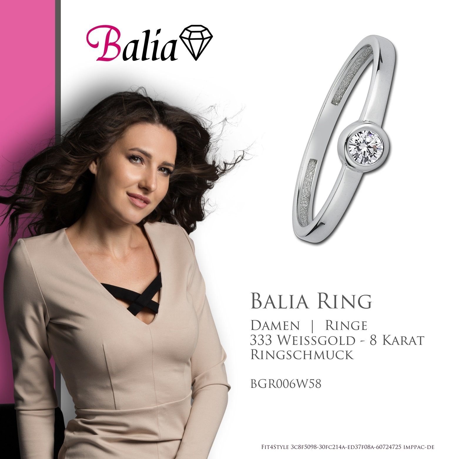 58 Gold Gr.58 silber Balia (18,5), weiß, (Fingerring), Balia Ring Damen 333, Goldring Kristall, 8Karat Damen Weißgold aus Farbe: Ring