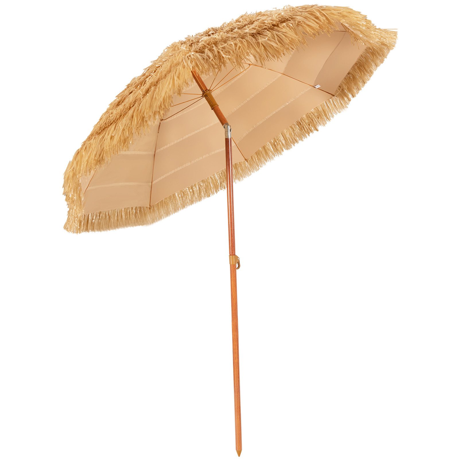 COSTWAY Sonnenschirm, LxB: 175,00x175,00 cm, Strandschirm Reisstroh neigbar