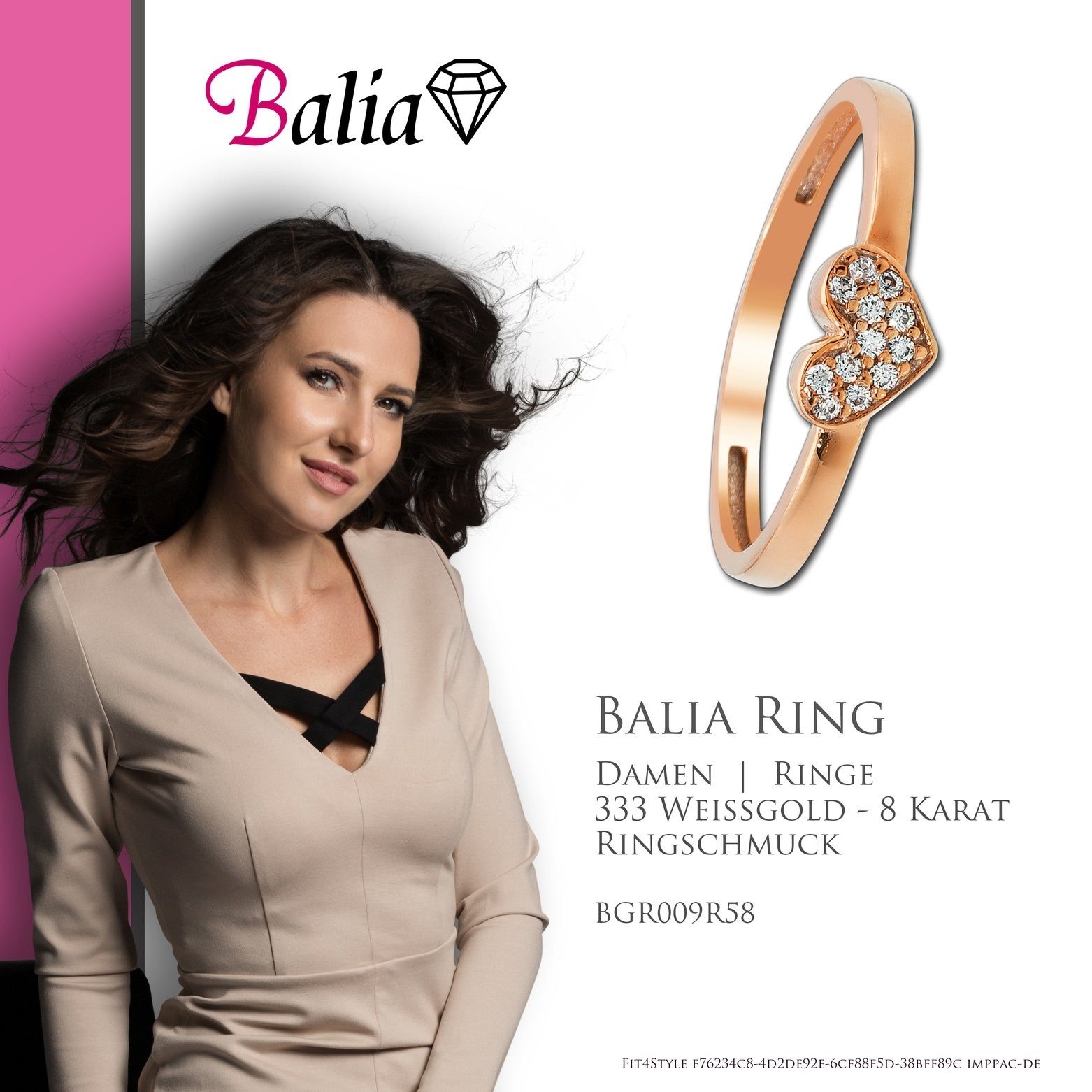 rose weiß, Farbe: Rosegold Balia Balia (18,5), für Ring Gr.58 Damen Ring Damen 58 (Fingerring), Gold Goldring Herz, aus 333, 8Kt
