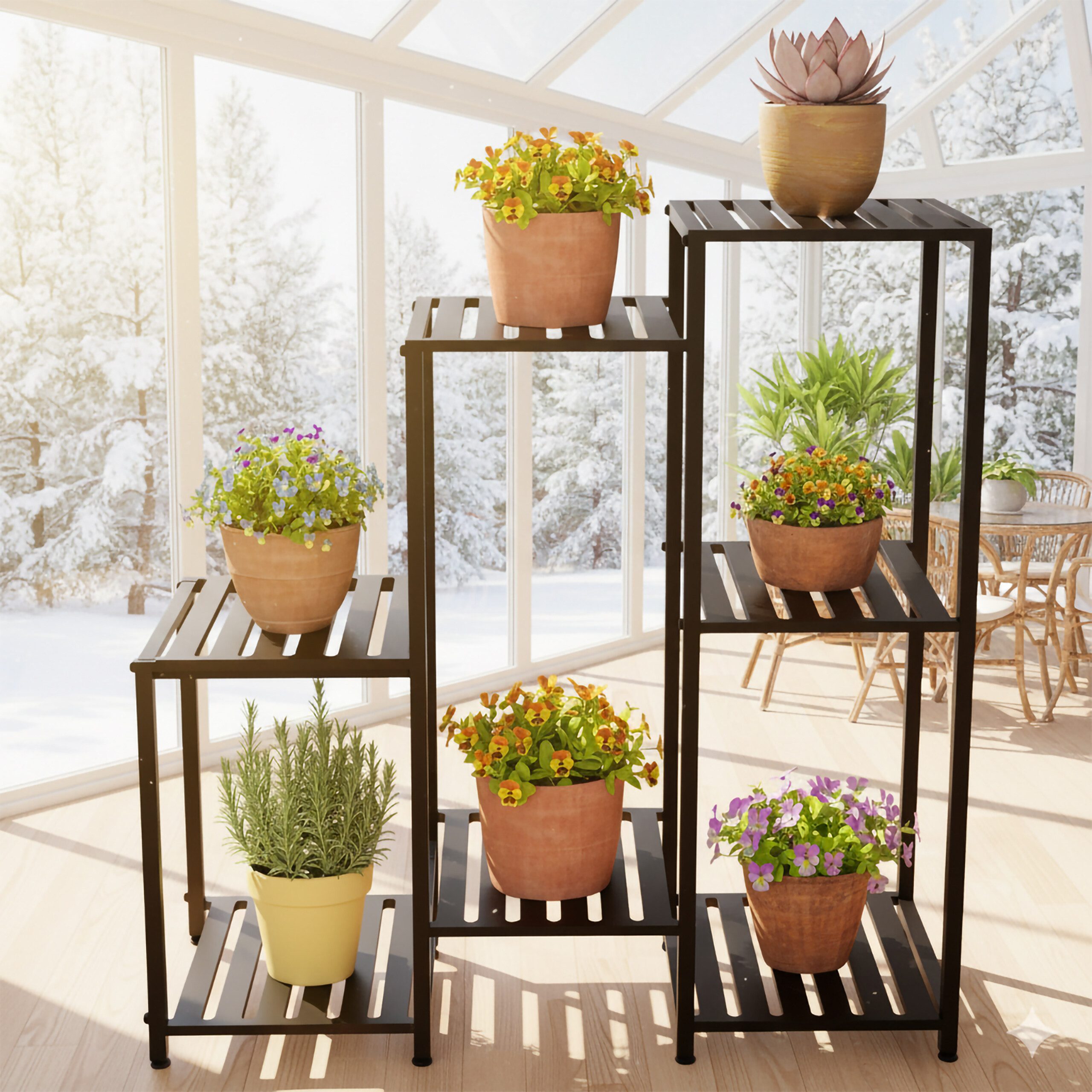 relaxdays Pflanzentreppe Blumenregal aus Metall, schwarz günstig online kaufen