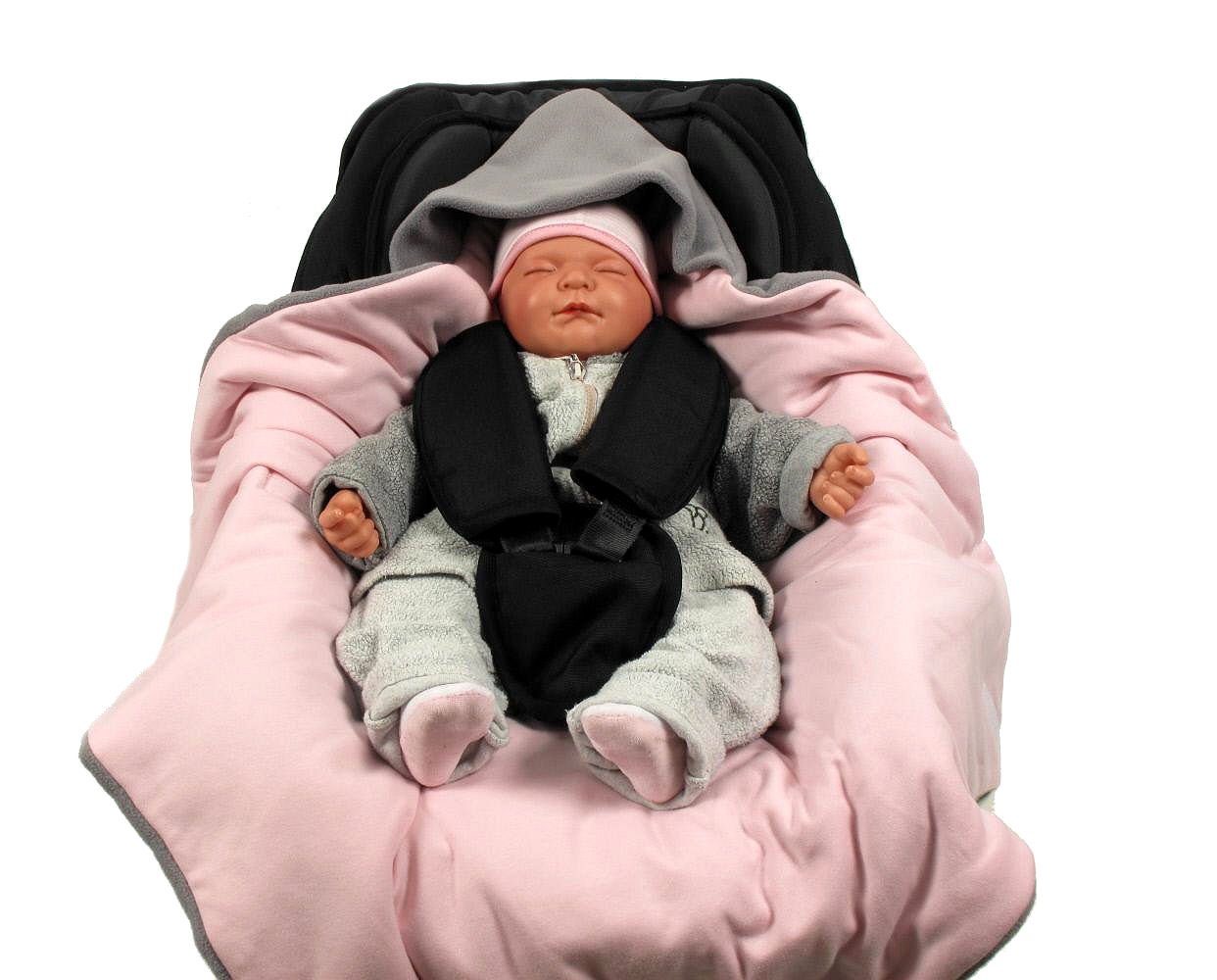 Babyschale die geeignet Punkt Winter, für Fußsack Babyschalenfußsack 3 Einschlagdecke für Babyschale grau/rosa HOBEA-Germany,