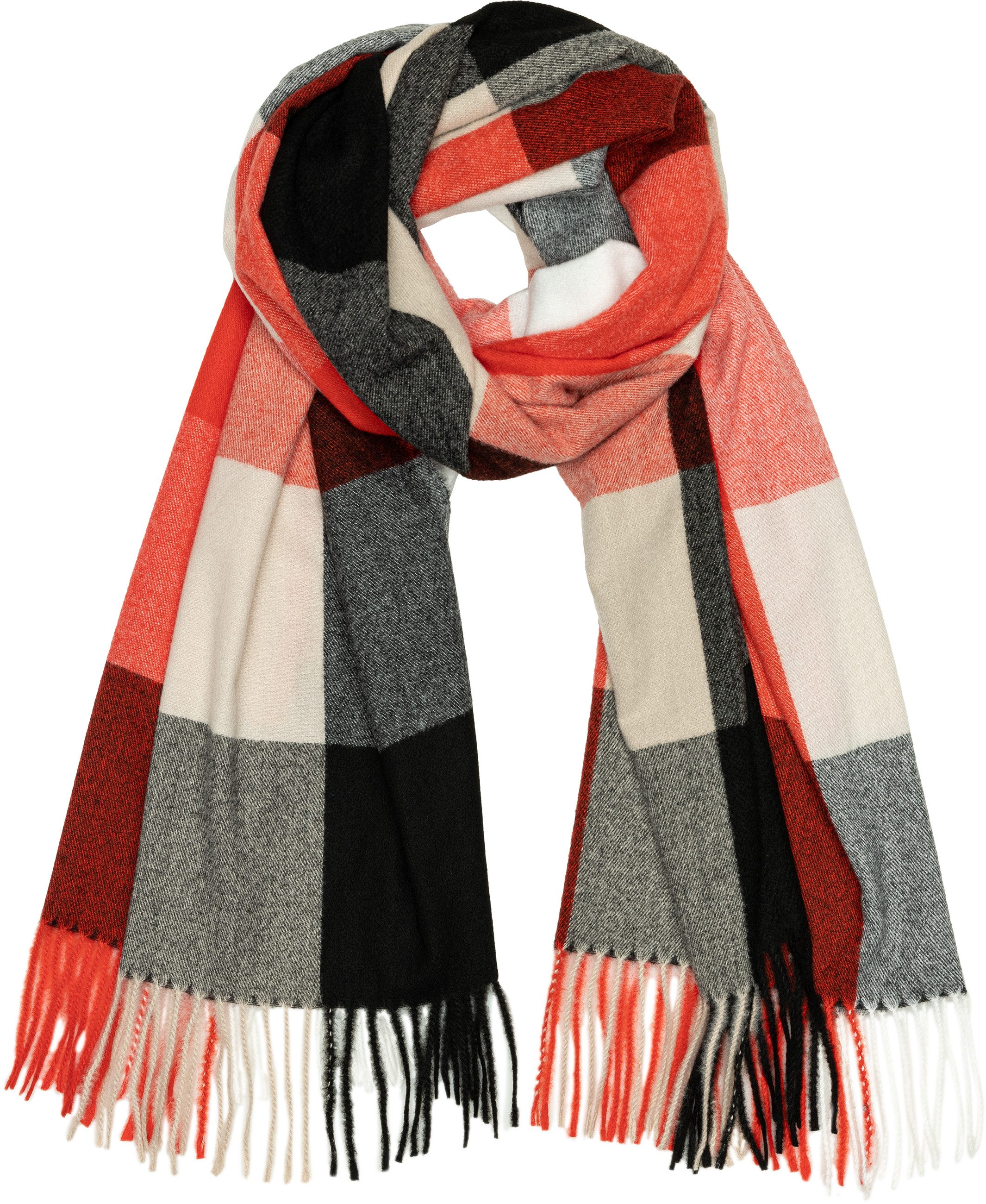 Modeschal SC510 Damen großer XL Fransen Karo Muster Winter Schal