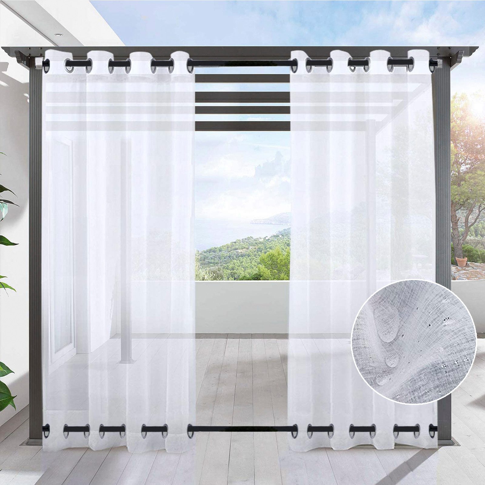 Rosnek Outdoorvorhang Vorhang Weiß – Blickdicht, Wasserabweisend & mit Ösen für Terrasse (1 St), Balkon Sichtschutz mit UV-Schutz und Windschutz für außen