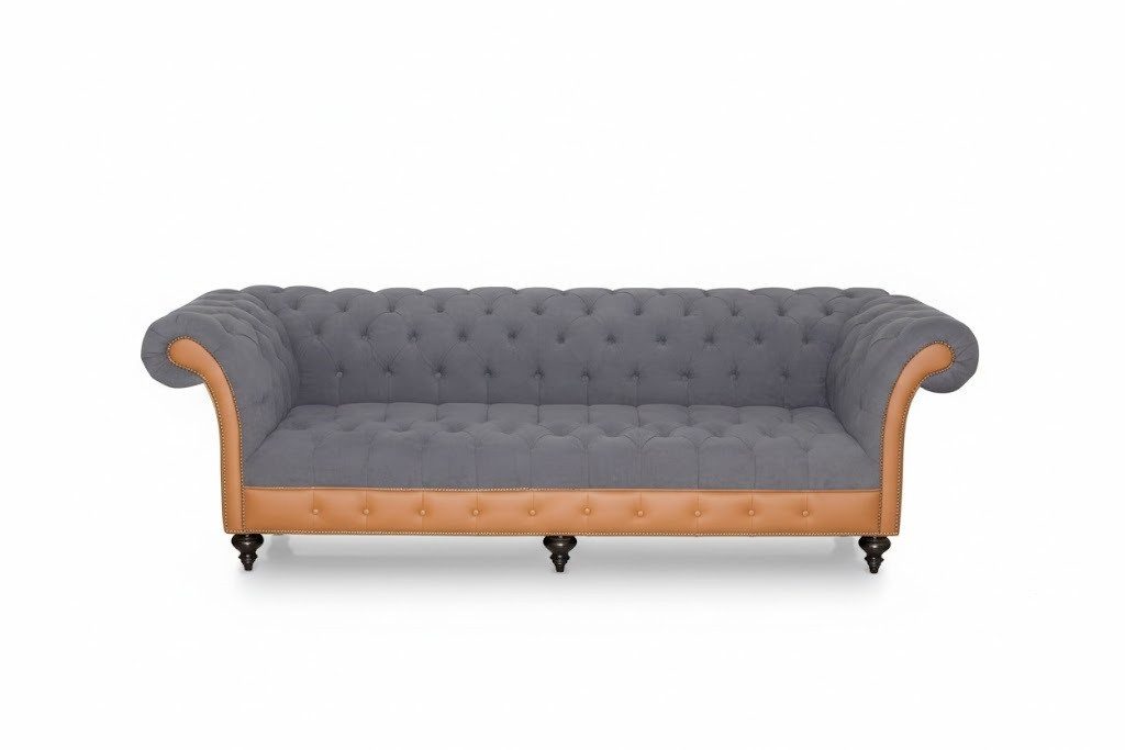 JVmoebel Chesterfield-Sofa Klassisches Chesterfield Sofa aus hochwertigem Textil mit Holzgestell, Made in Europa
