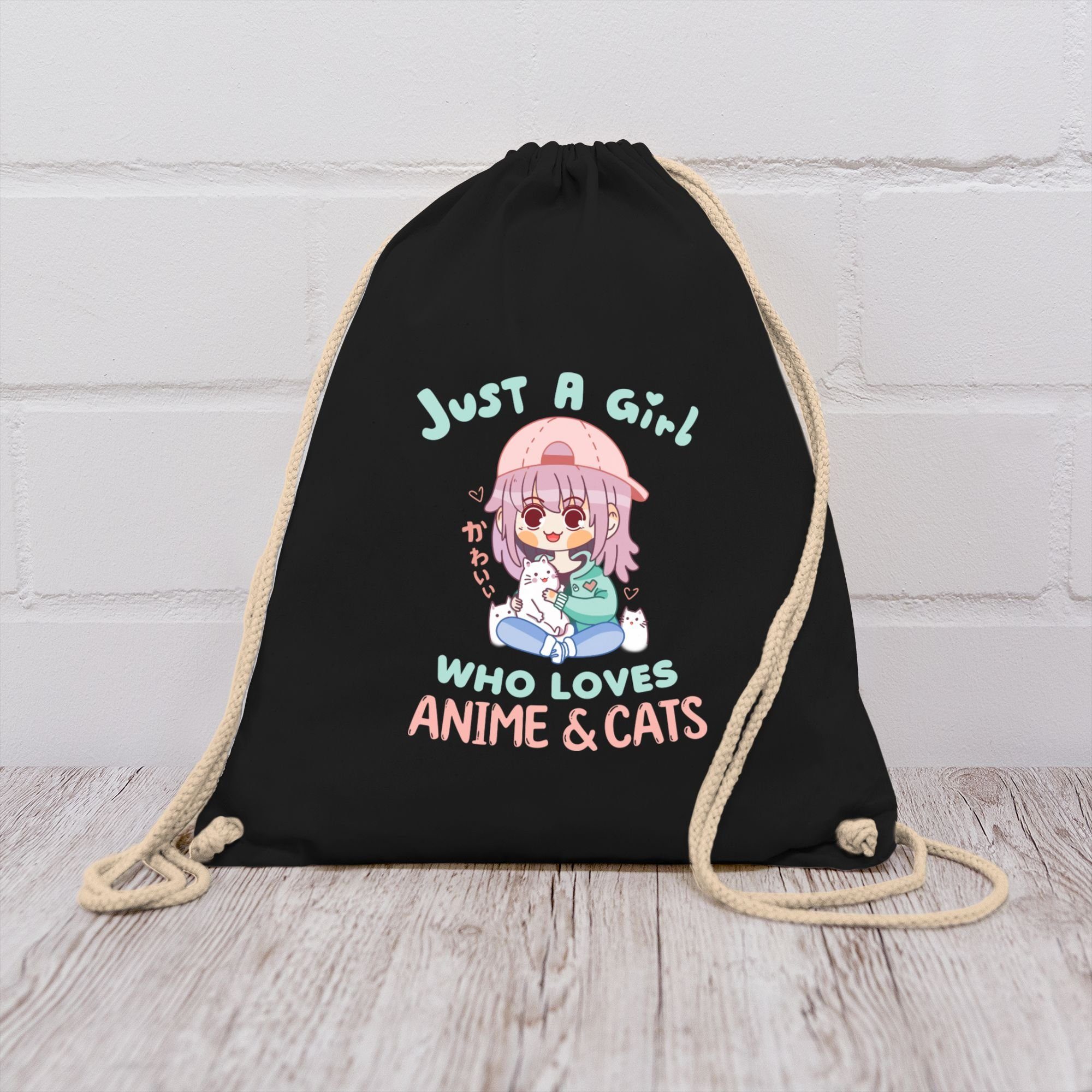 Shirtracer Turnbeutel Just a girl who loves anime & cats kawaii chibi, Anime Geschenke